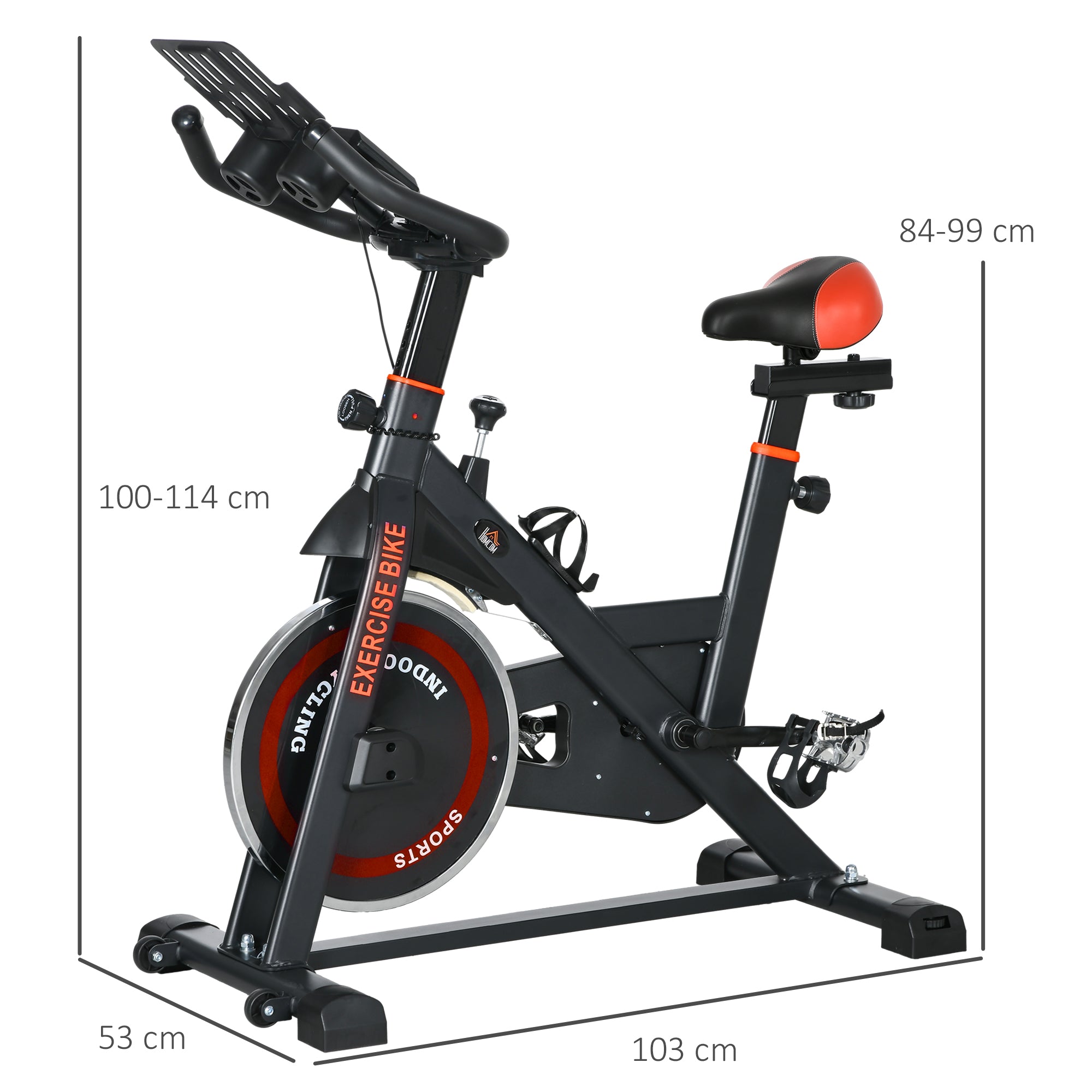 HOMCOM Exercise Bike, 8kg Flywheel Stationary Bike Indoor Cycling Machine with Adjustable Resistance Seat Handlebar, Black - North Peak Garden Furniture