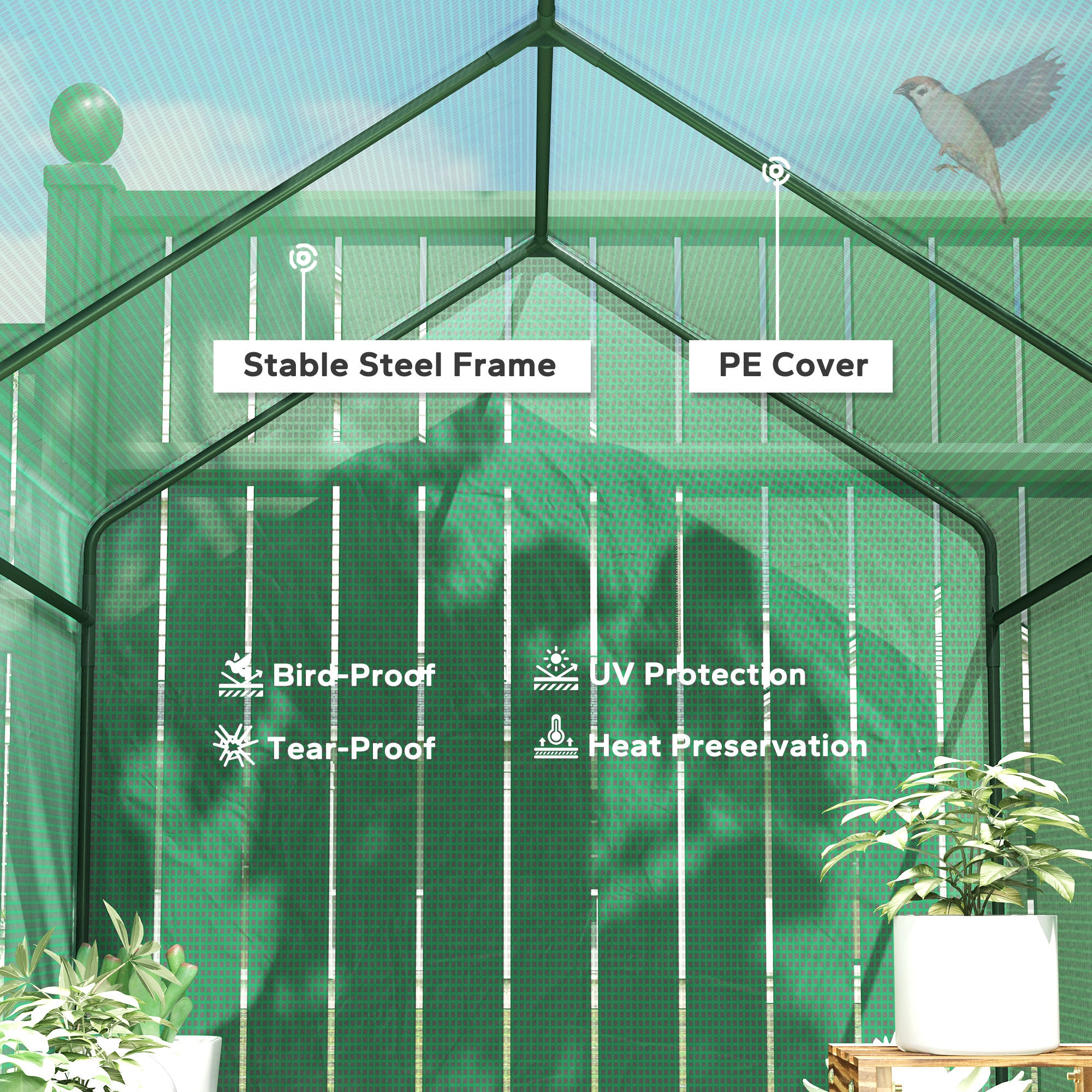 Outsunny 120 x 186cm Walk-In Greenhouse, with Shelves - Green - North Peak Garden Furniture