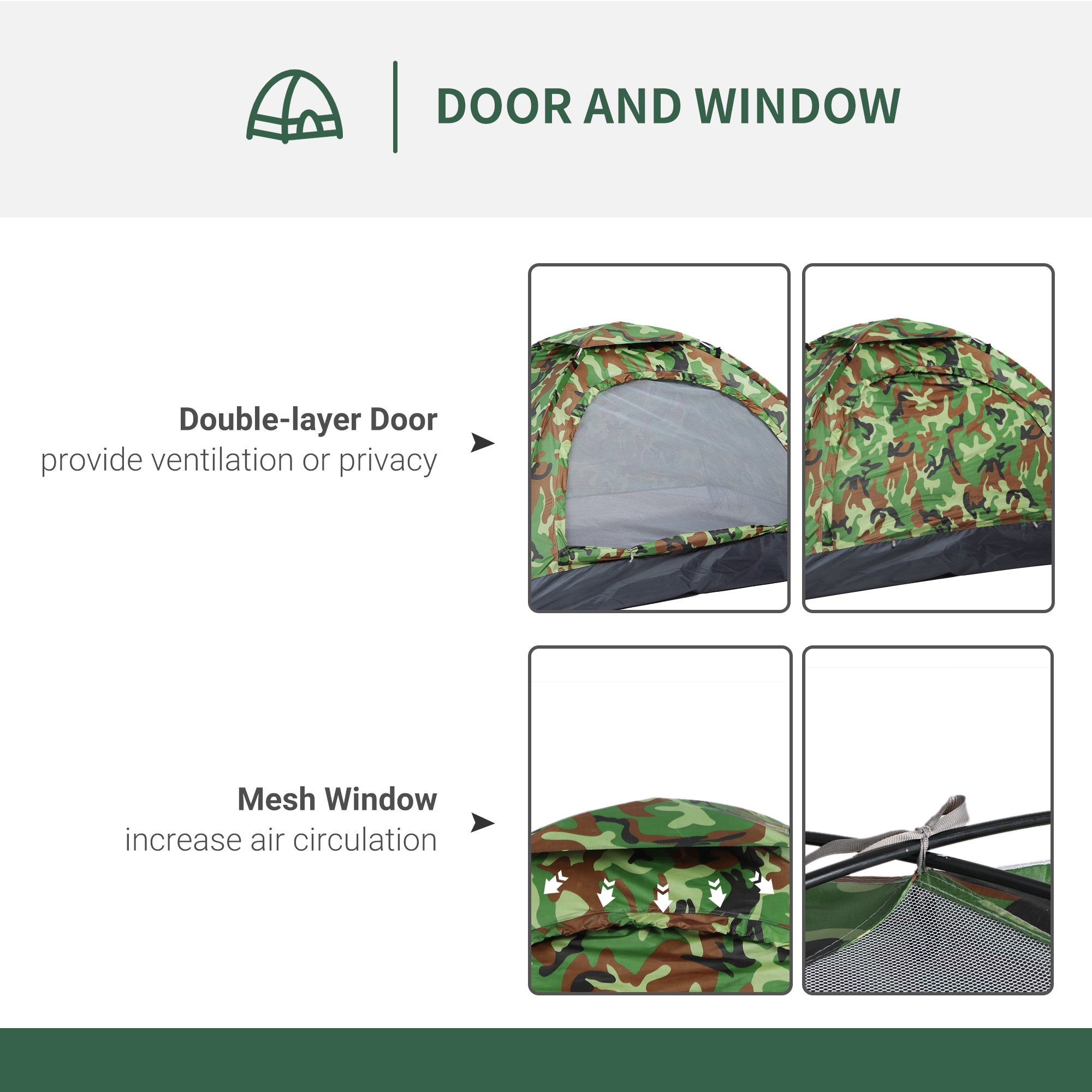 Outsunny 2 Person Camping Tent, Dome Tent with Zipped Doors, Storage Pocket, Portable Handy Bag, Multicoloured - North Peak Garden Furniture