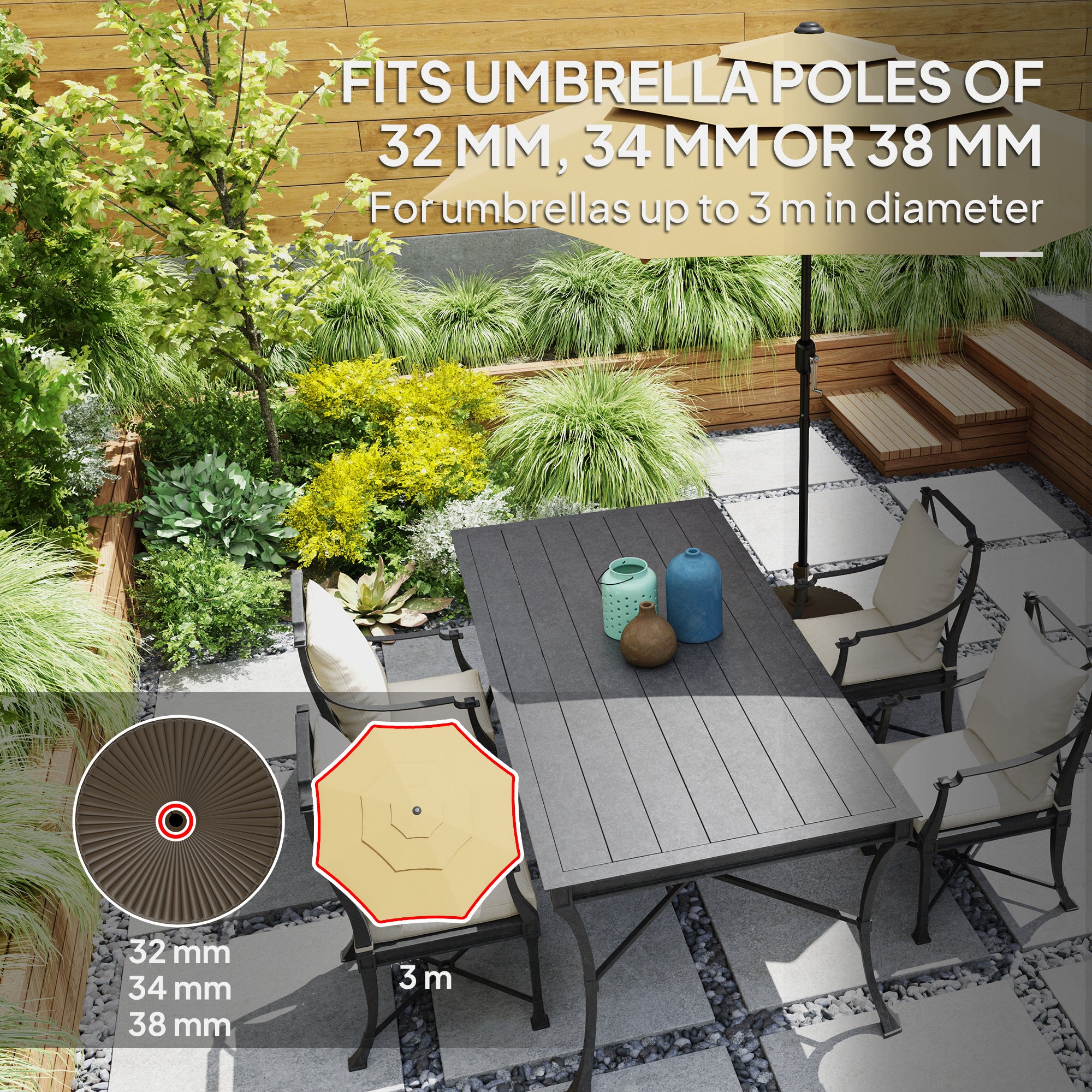 Outsunny Garden Parasol Base Holder, 28kg Sand Filled, 23kg Water Filled, Sun Umbrella Base Outdoor Umbrella Stand Weight, Brown