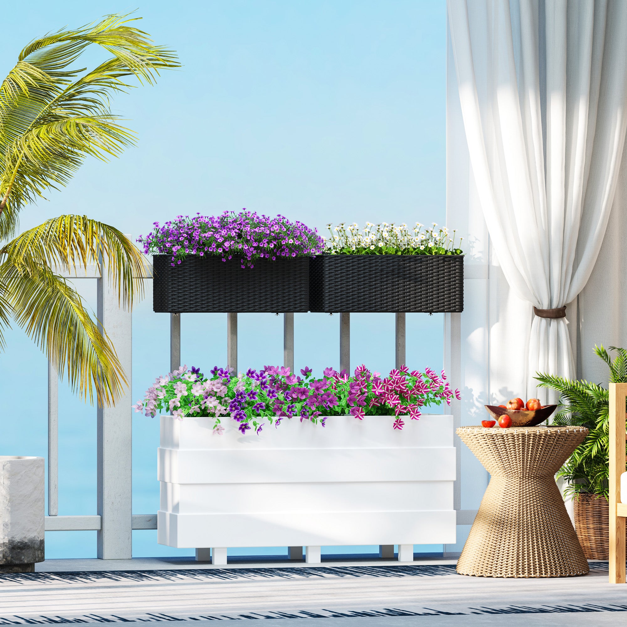 Outsunny Set of Two Rattan-Effect Planters - Black - North Peak Garden Furniture