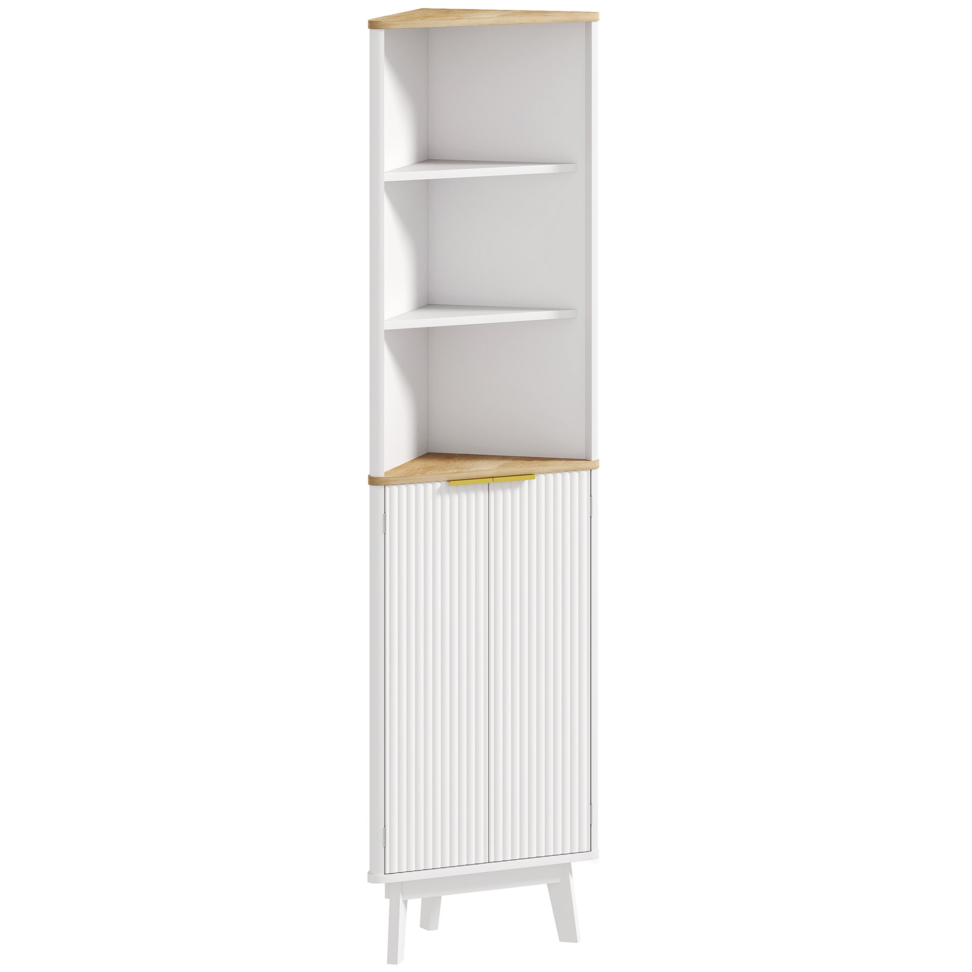 HOMCOM Tall Bathroom Storage Cabinet, Slim Bathroom Storage Unit with Doors and Adjustable Shelves, Freestanding Bathroom Cabinet with Curved Profile Design, White - North Peak Garden Furniture