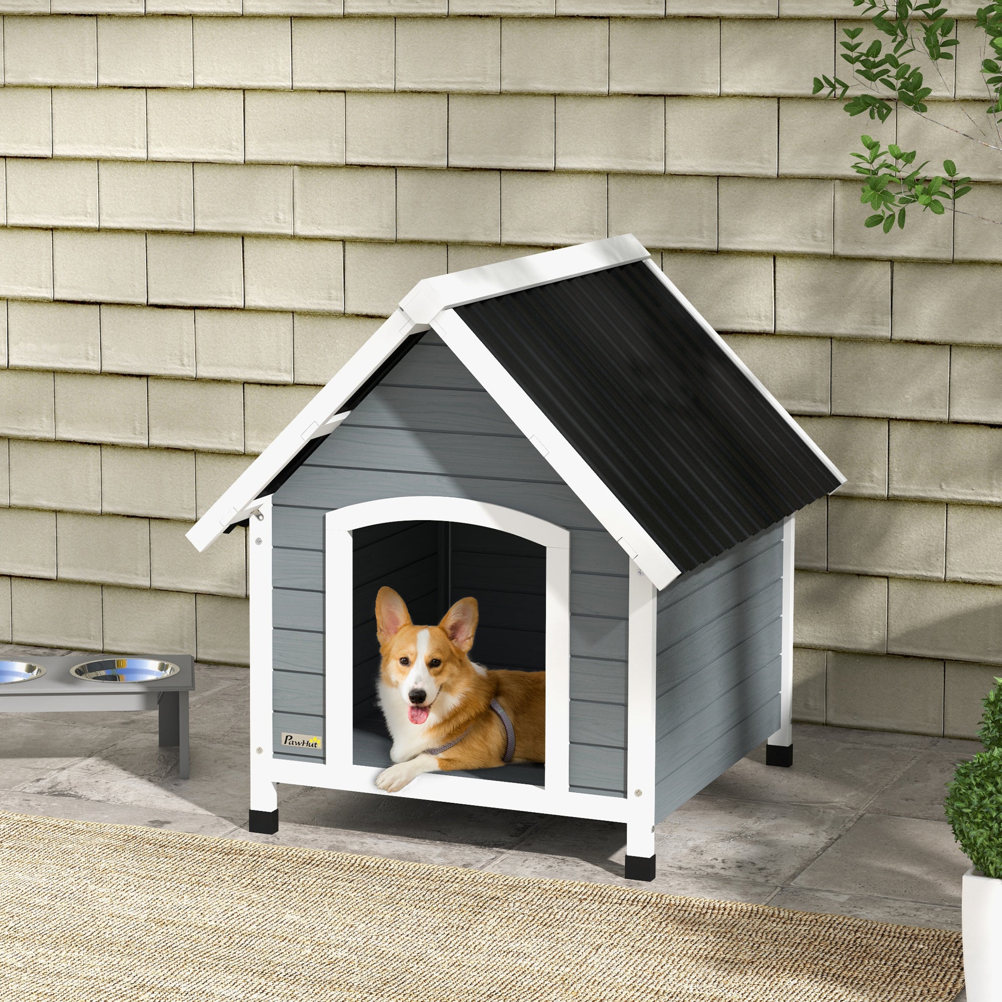 PawHut Outdoor Dog Kennel, Wooden Dog House, with Removable Floor, Anti-Corrosion Wood, for Medium Dogs, 82H x 75W x 88Dcm - North Peak Garden Furniture