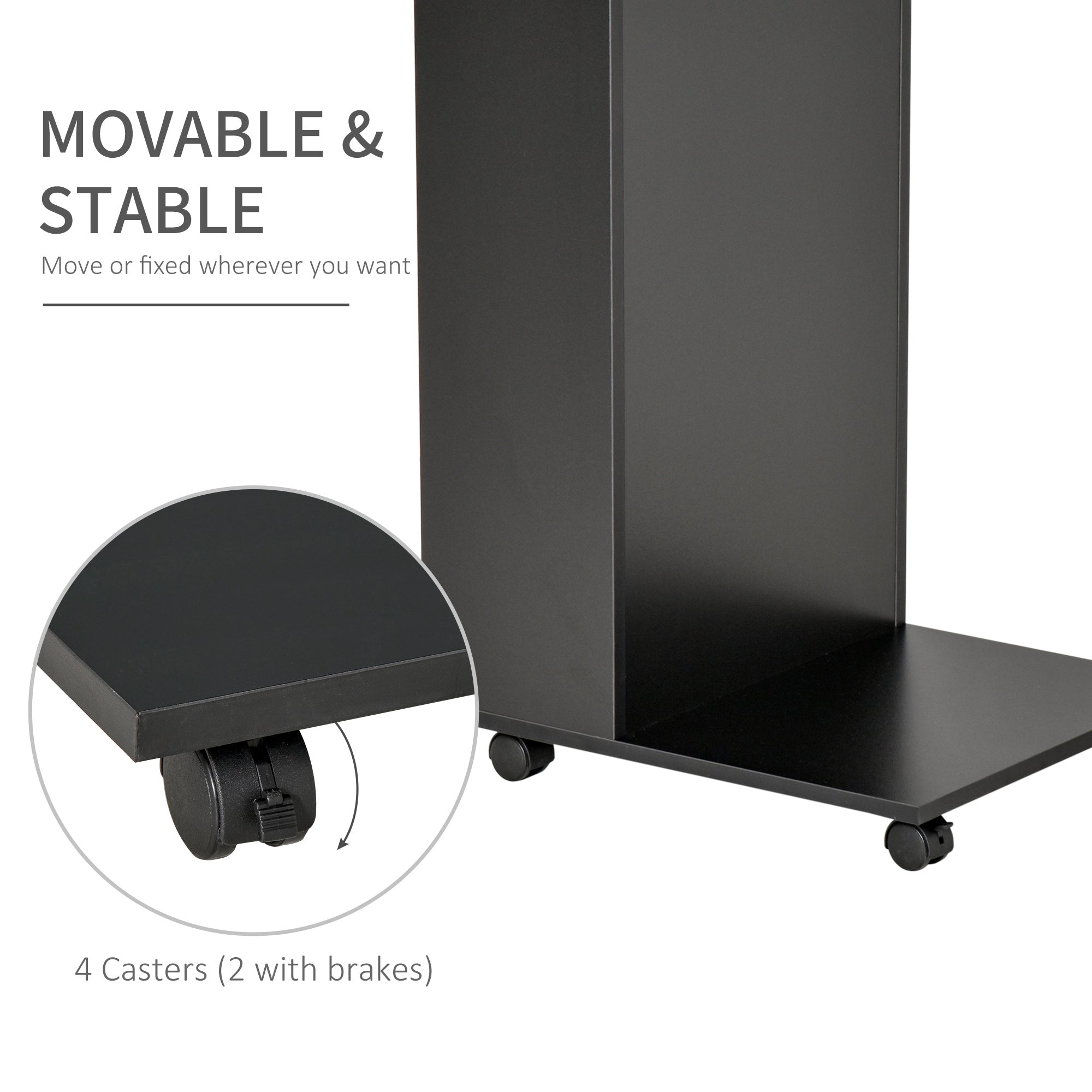 HOMCOM Mobile Sofa Side Table C-Shape End Table with Storage and Casters for Laptop Coffee Snack, Black - North Peak Garden Furniture
