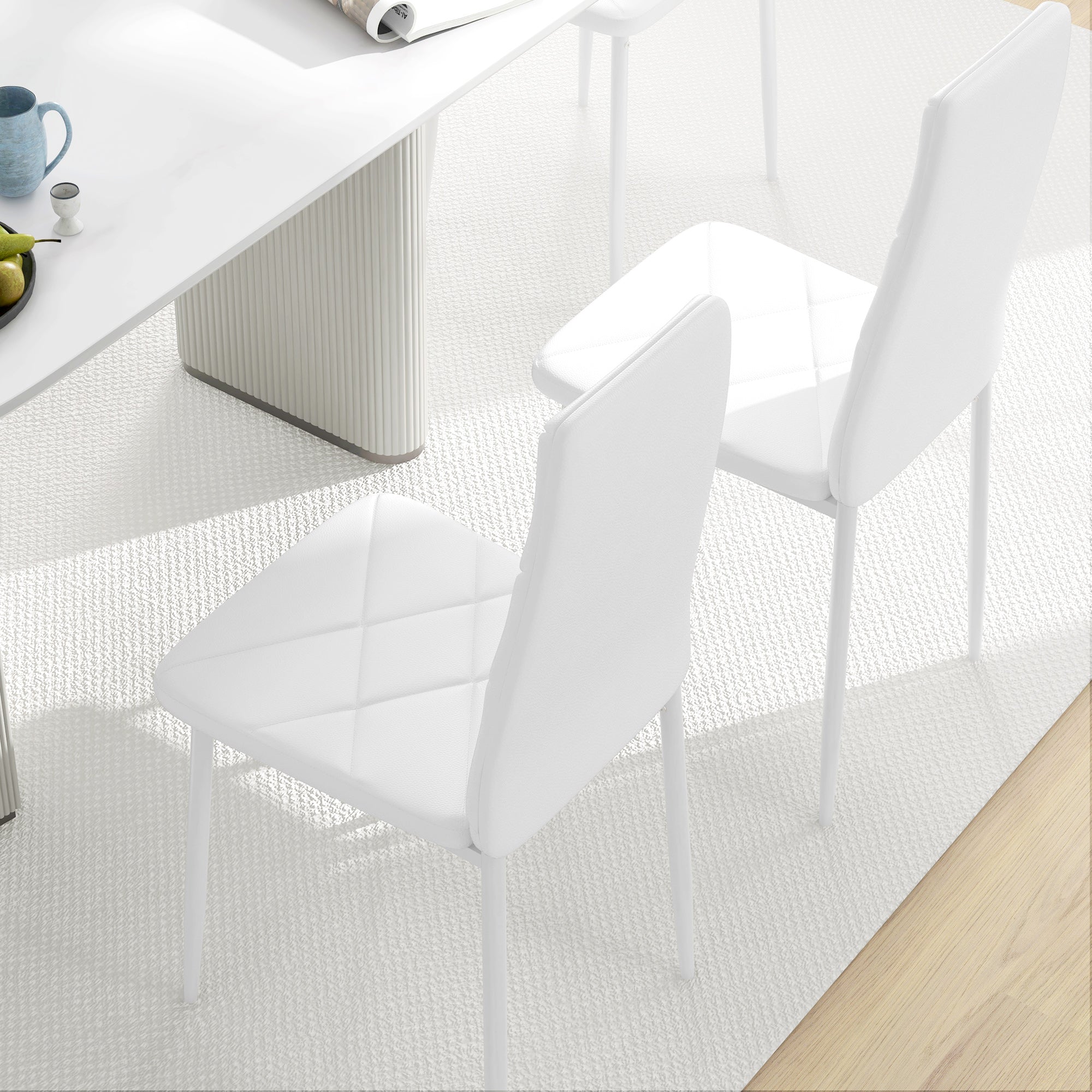 HOMCOM Set of 6 Faux Leather Dining Chairs - White