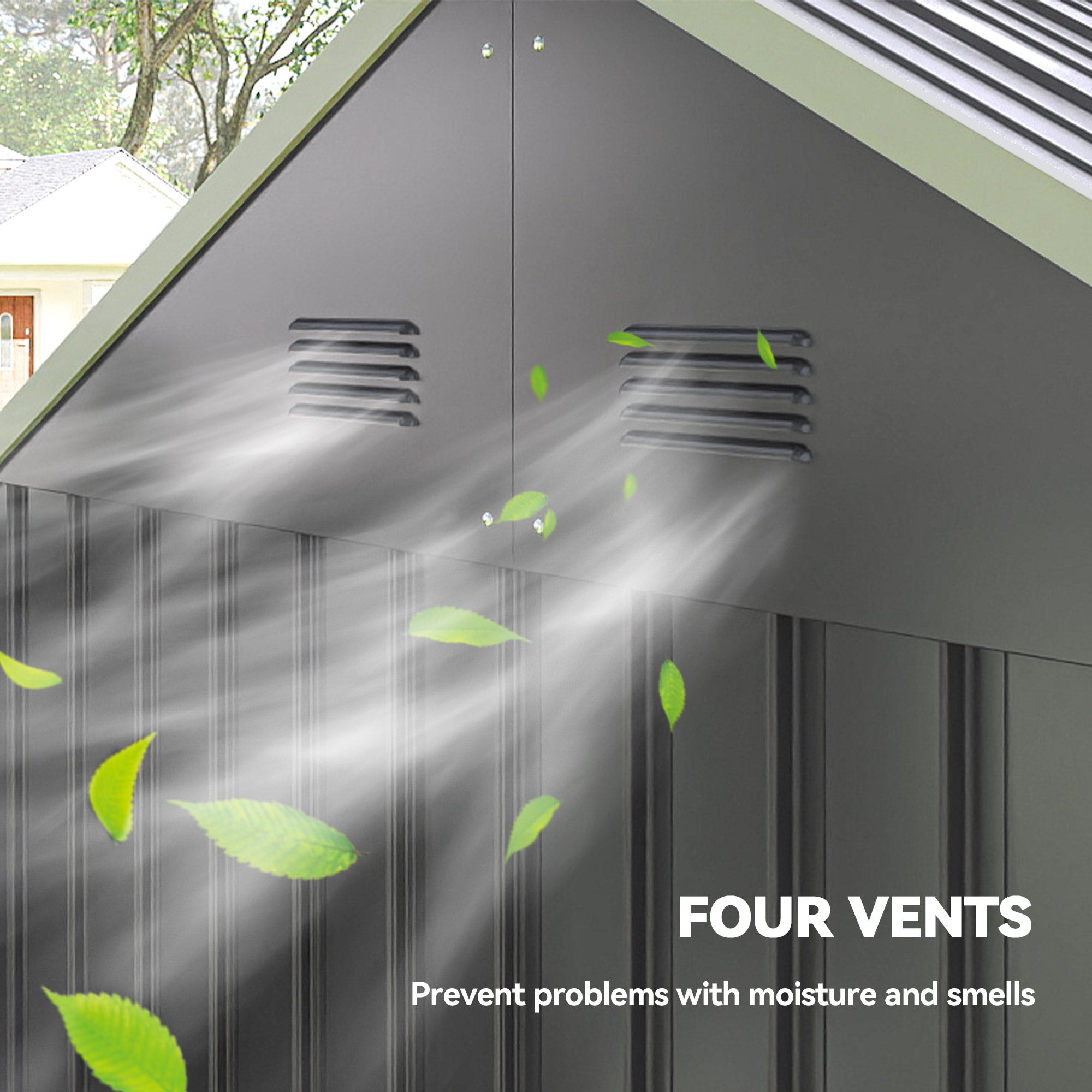 Outsunny 8 x 6 ft Galvanised Garden Shed, Outsoor Metal Storage Shed with Double Doors Window Air Vents for Patio, Lawn, Grey