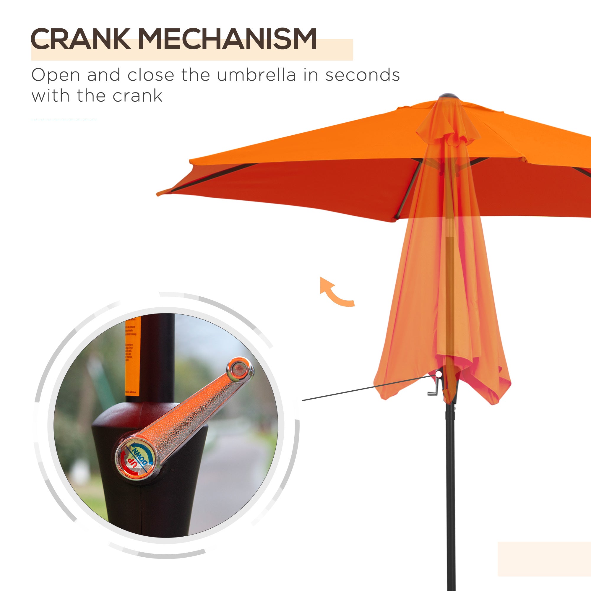 Outsunny 2.7M Garden Parasol Umbrella with Tilt and Crank, Outdoor Sun Parasol Sunshade Shelter with Aluminium Frame, Orange - North Peak Garden Furniture