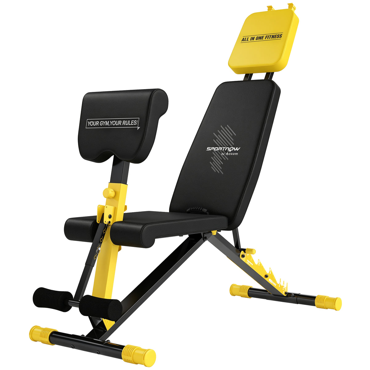 SPORTNOW Adjustable Weight Bench for Home Gym, 300kg Incline Decline Flat Foldable Bench Press with 6 Backrest Positions, Yellow