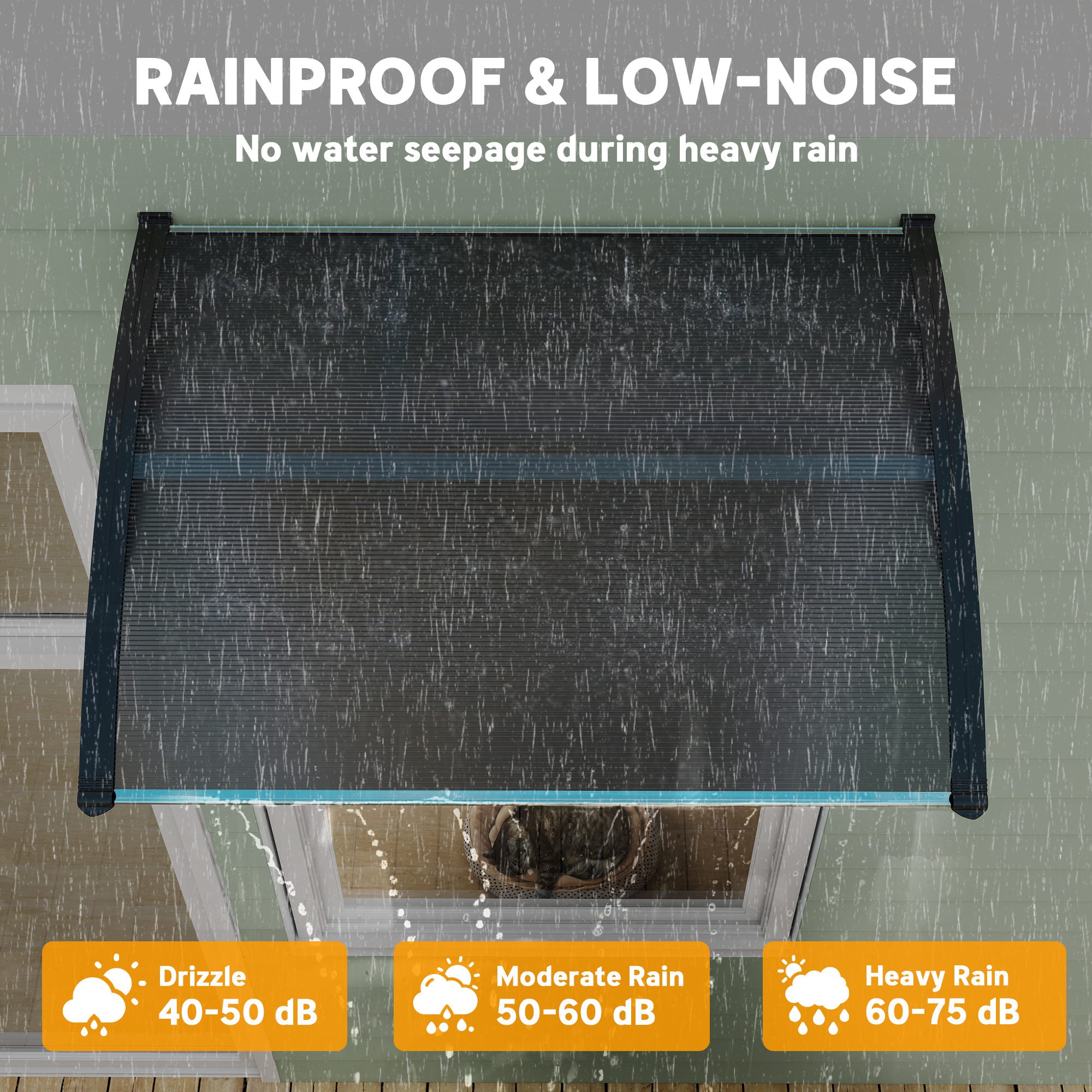 Outsunny Door Canopy Awning Outdoor Window Rain Shelter Cover for Front/Back Door Porch Black 100 x 75cm