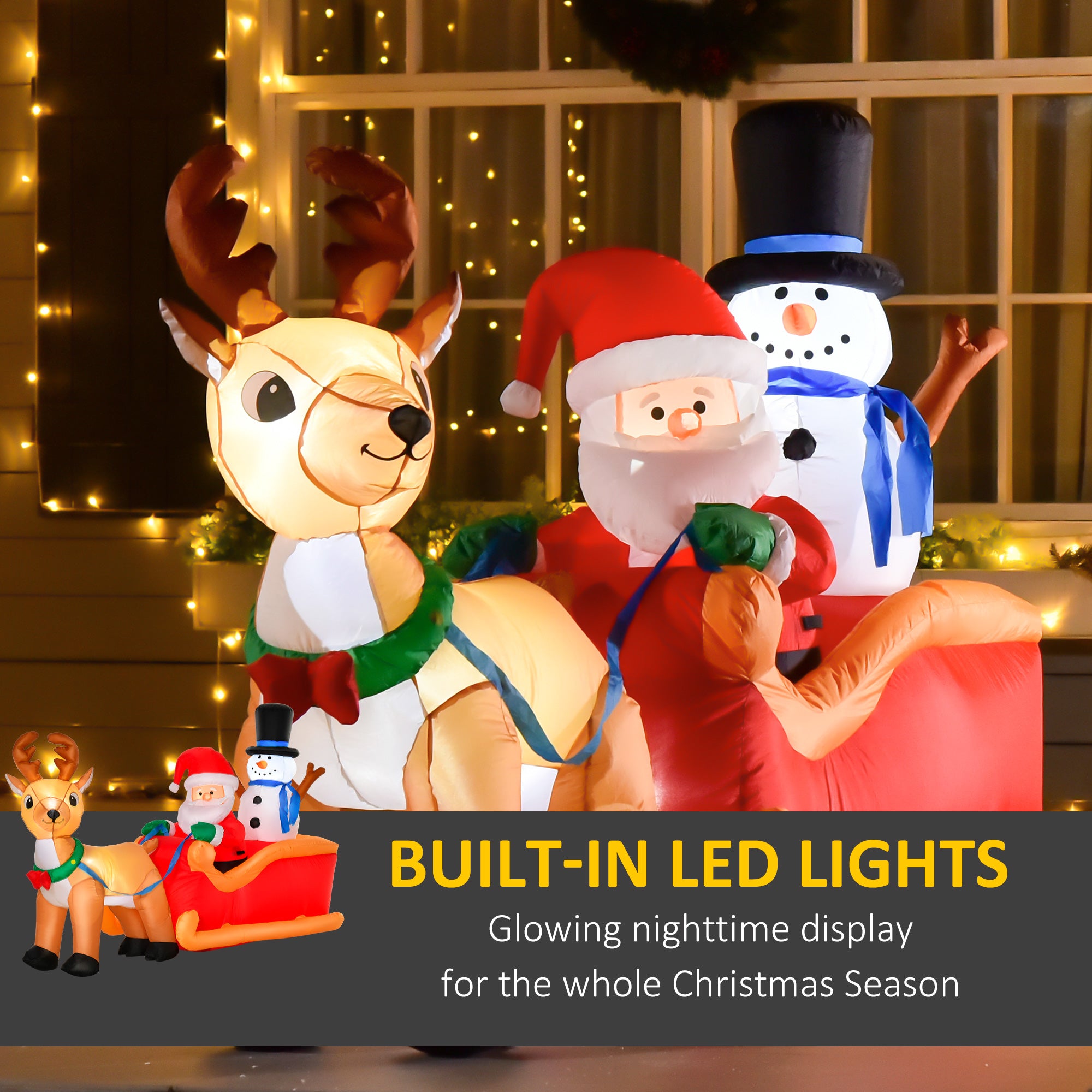 HOMCOM 4ft Christmas Inflatable Santa Claus on Sleigh Deer, LED Lighted for Home Indoor Outdoor Garden Lawn Decoration Party Prop - North Peak Garden Furniture