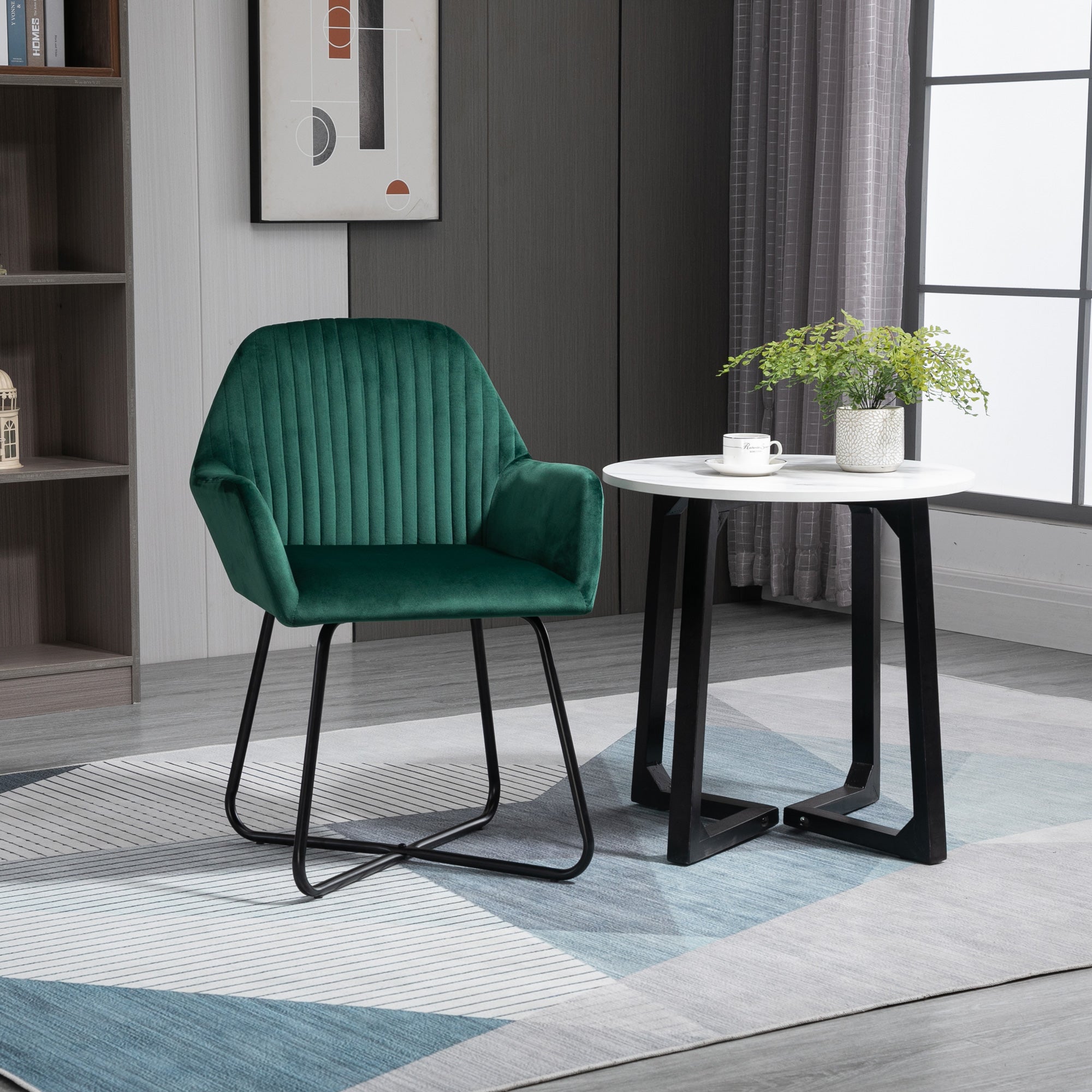 HOMCOM Modern Arm Chair Upholstered Accent Chair with Metal Base for Living Room Green - North Peak Garden Furniture