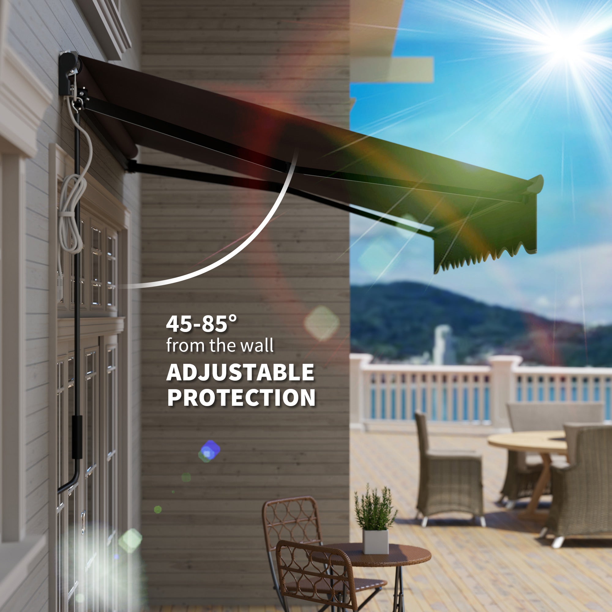 Outsunny 3 x 2.5m Electric Awning with LED Light and Remote Controller, Aluminium Frame DIY Retractable Awning, UV50+ Sun Shade Canopy for Garden Patio Deck Door Window, Dark Grey - North Peak Garden Furniture