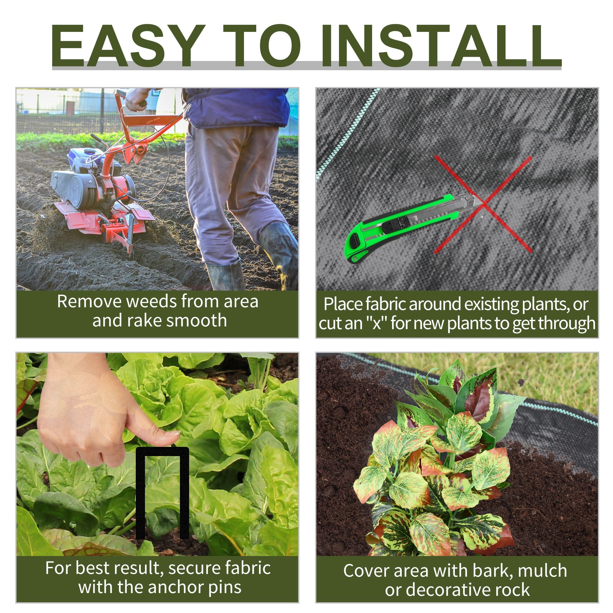 Outsunny 2x50m Gardener Premium Weed Barrier Landscape Fabric Durable & Heavy-Duty Weed Block Gardening Mat, Easy Setup & Superior Weed Control Convenient Design - North Peak Garden Furniture