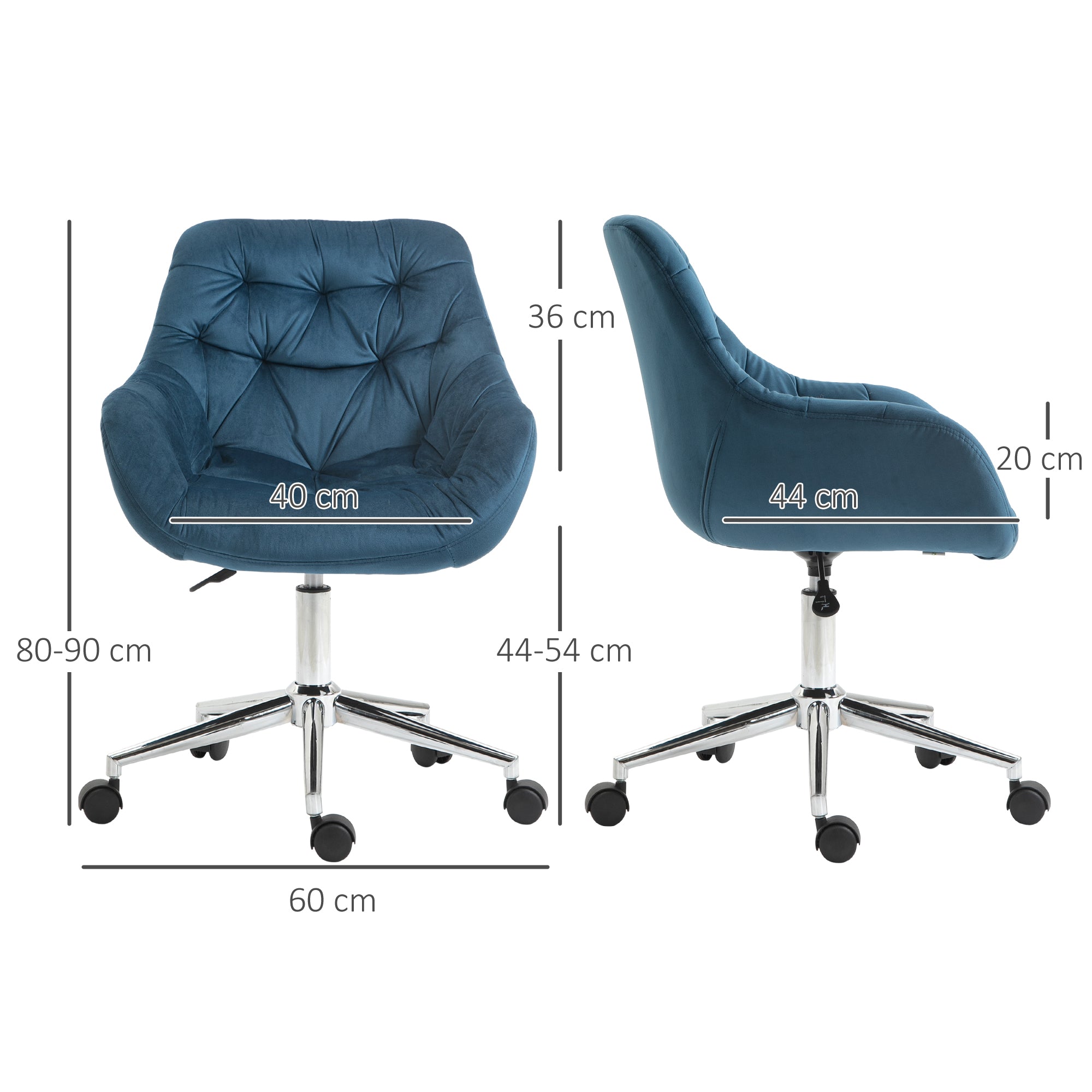 Vinsetto Home Office Chair Velvet Ergonomic Computer Chair Comfy Desk Chair with Adjustable Height, Arm and Back Support, Blue - North Peak Garden Furniture