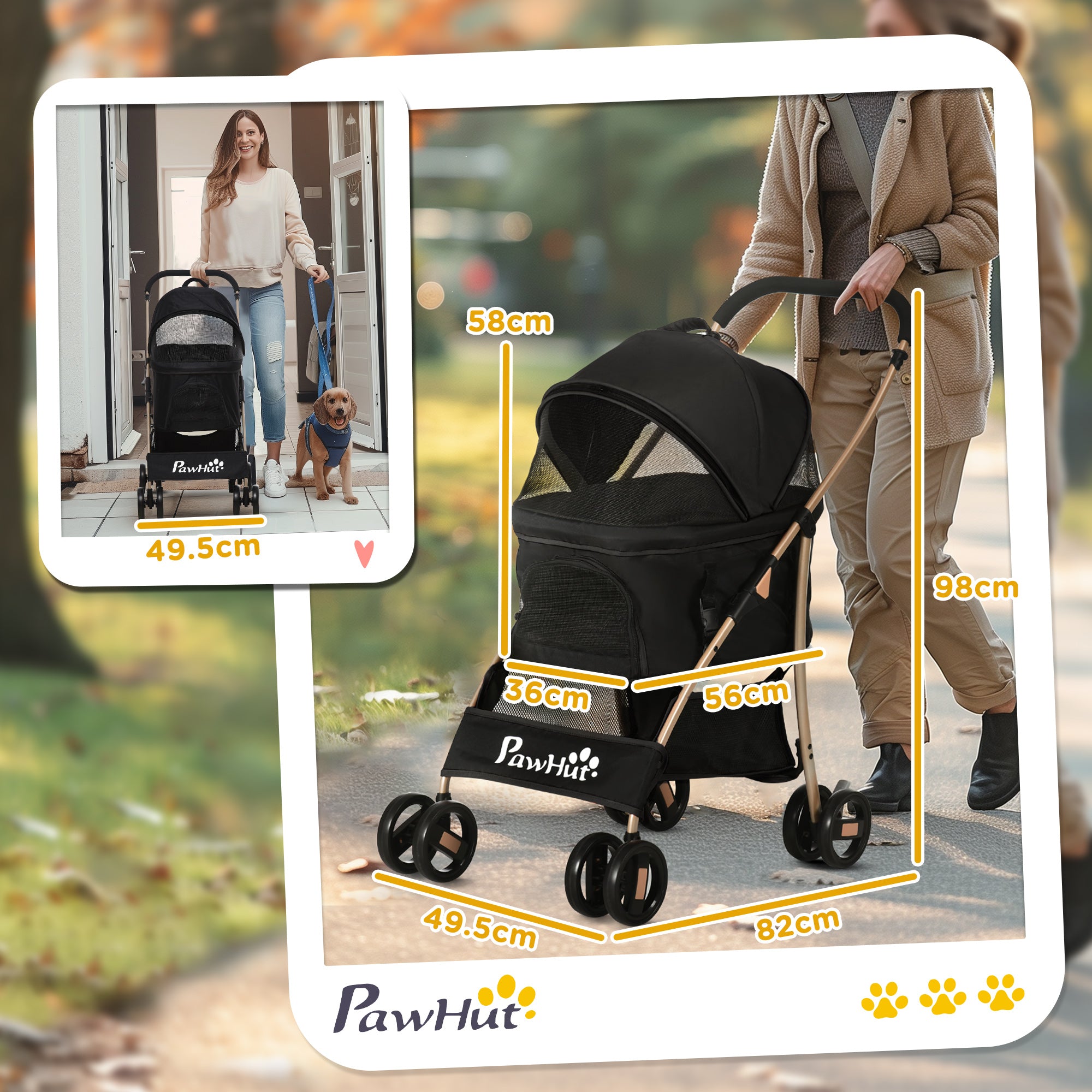 PawHut 3 In 1 Detachable Pet Stroller, for Extra Small and Small Dogs - Black