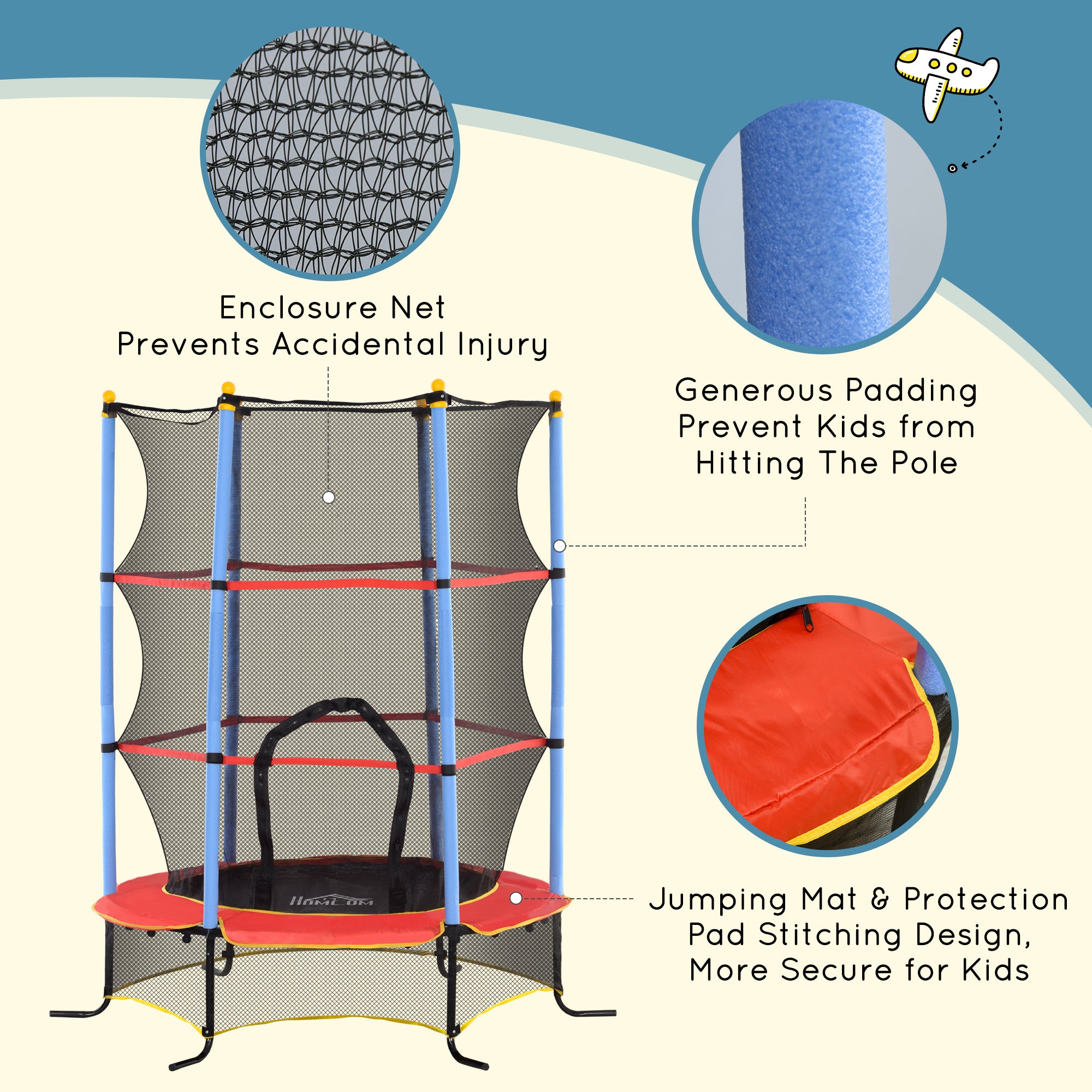 HOMCOM Kids Trampoline, with Safety Net, for Ages 3-10 Years - North Peak Garden Furniture