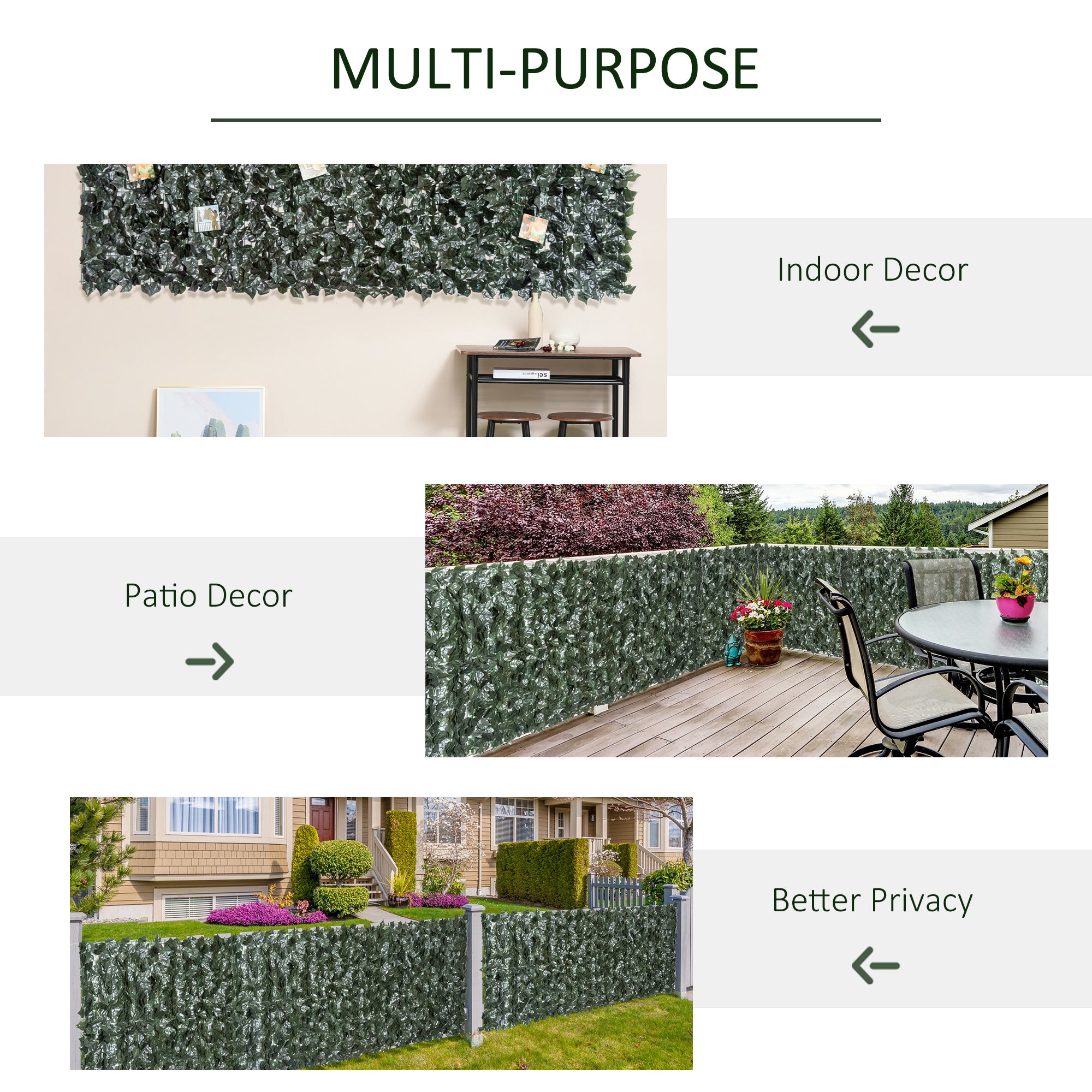 Outsunny Set of Two Artificial Leaf Hedge Screen Privacy Fence Panel for Garden Outdoor Indoor Decor, Dark Green, 3 x 1.5 m - North Peak Garden Furniture