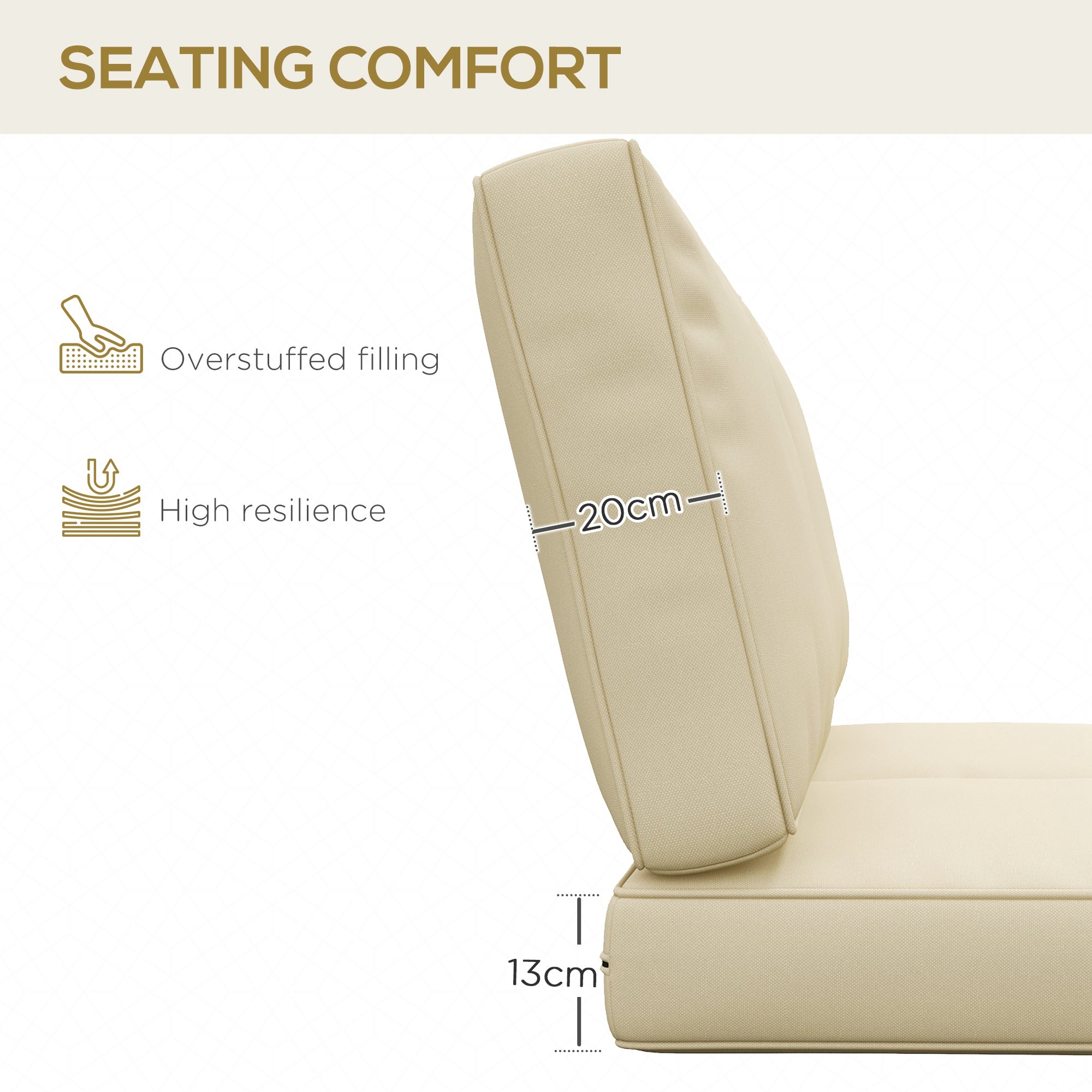 Outsunny 2 Seater Back and Seat Cushion Pillows Replacement, Patio Chair Cushions Set for Indoor Outdoor, Beige - North Peak Garden Furniture