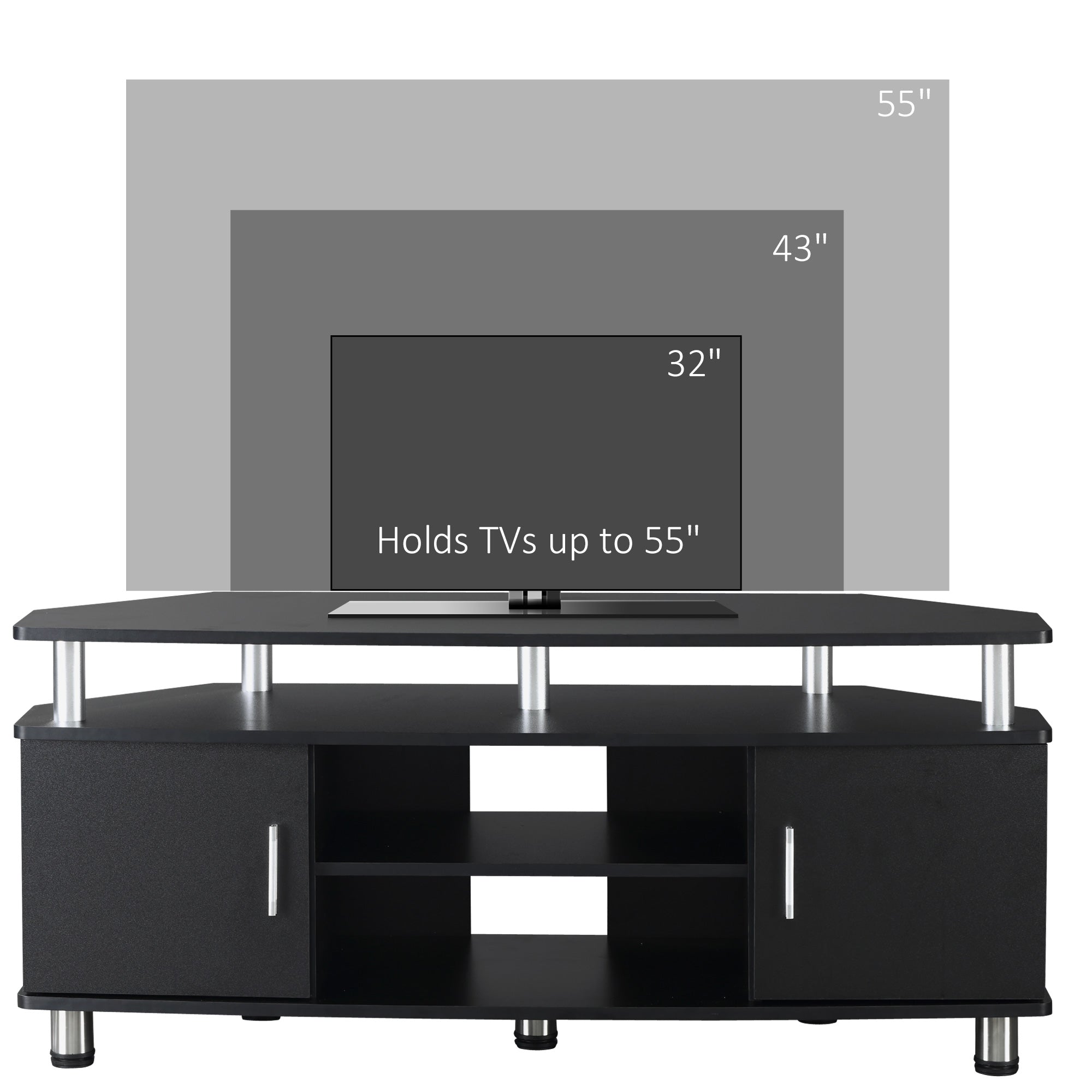 HOMCOM TV Unit Cabinet for TVs up to 55 Inches with Storage Shelves and Cupboard, Entertainment Center for Living Room, Black