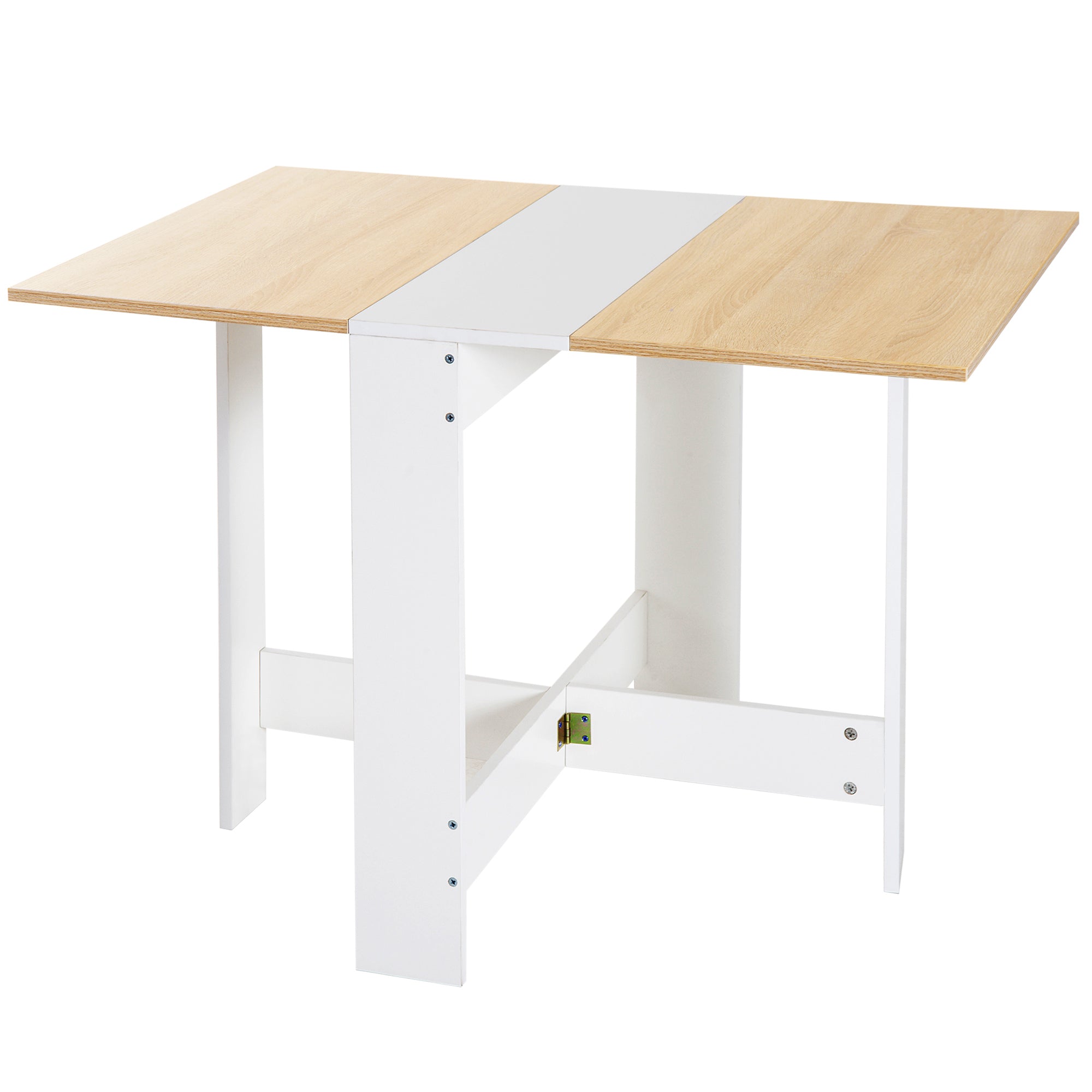 HOMCOM Wooden Folding Dining Table Writing Computer Desk PC Workstation Space Saving Home Office Oak & White - North Peak Garden Furniture