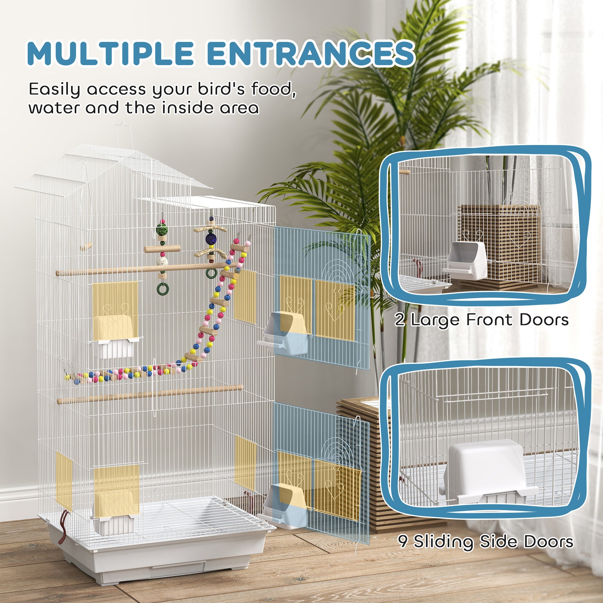 PawHut Bird Cage for Budgies, Finches, Canaries w/ Accessories, Toys, Tray, White