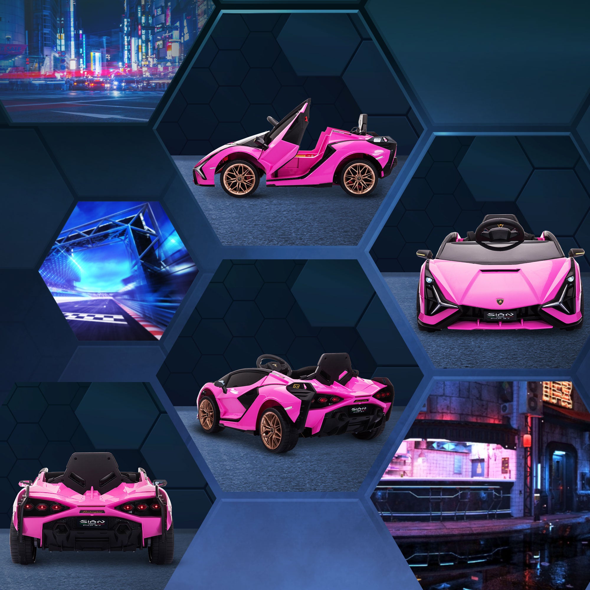 HOMCOM Lamborghini Sian Licensed 12V Kids Electric Ride On Car 2 Motors Toy Car with Remote Control Music Lights MP3 for 3-5 Years Pink - North Peak Garden Furniture