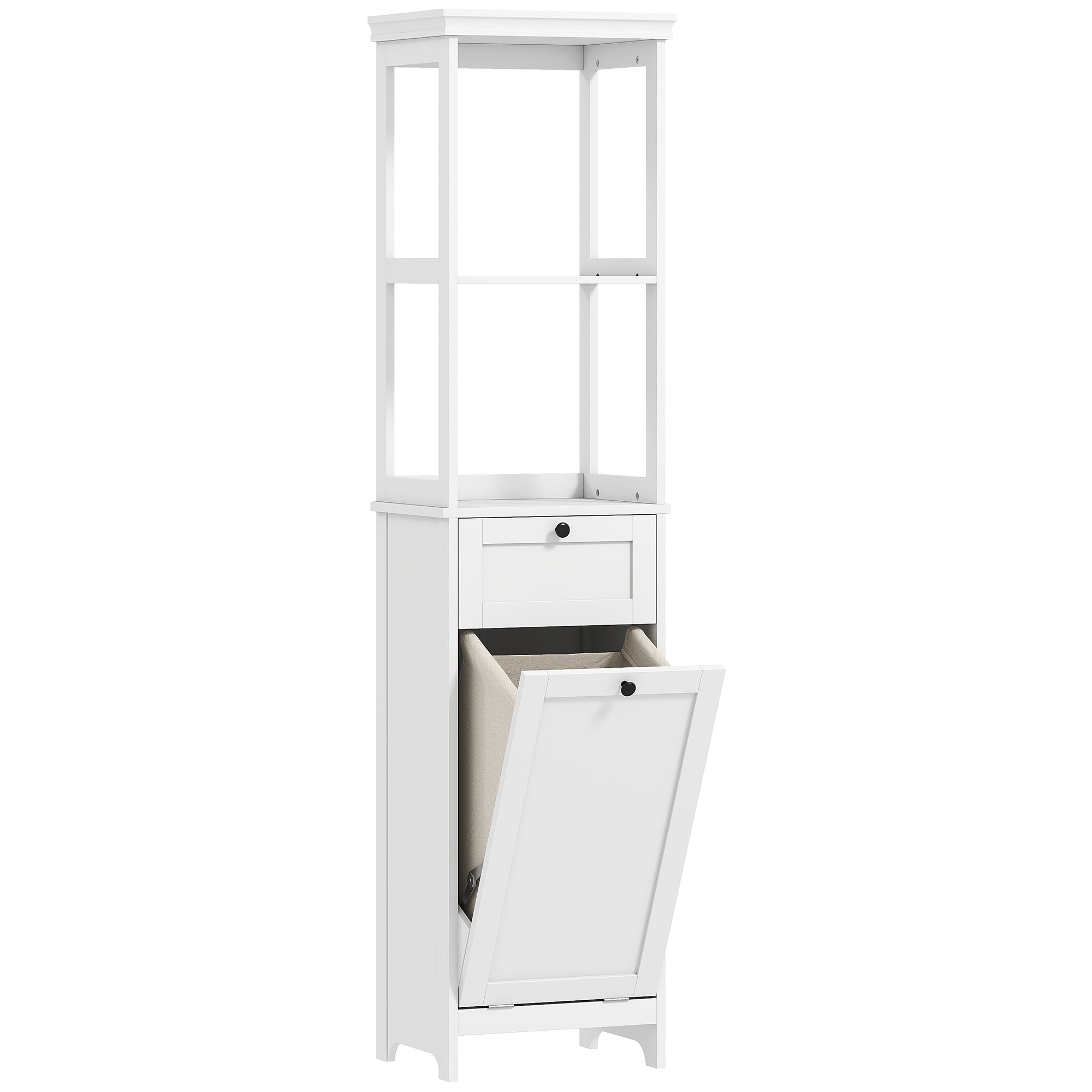 HOMCOM Tall Bathroom Cabinet with Tilt-Out Laundry Basket - White - North Peak Garden Furniture