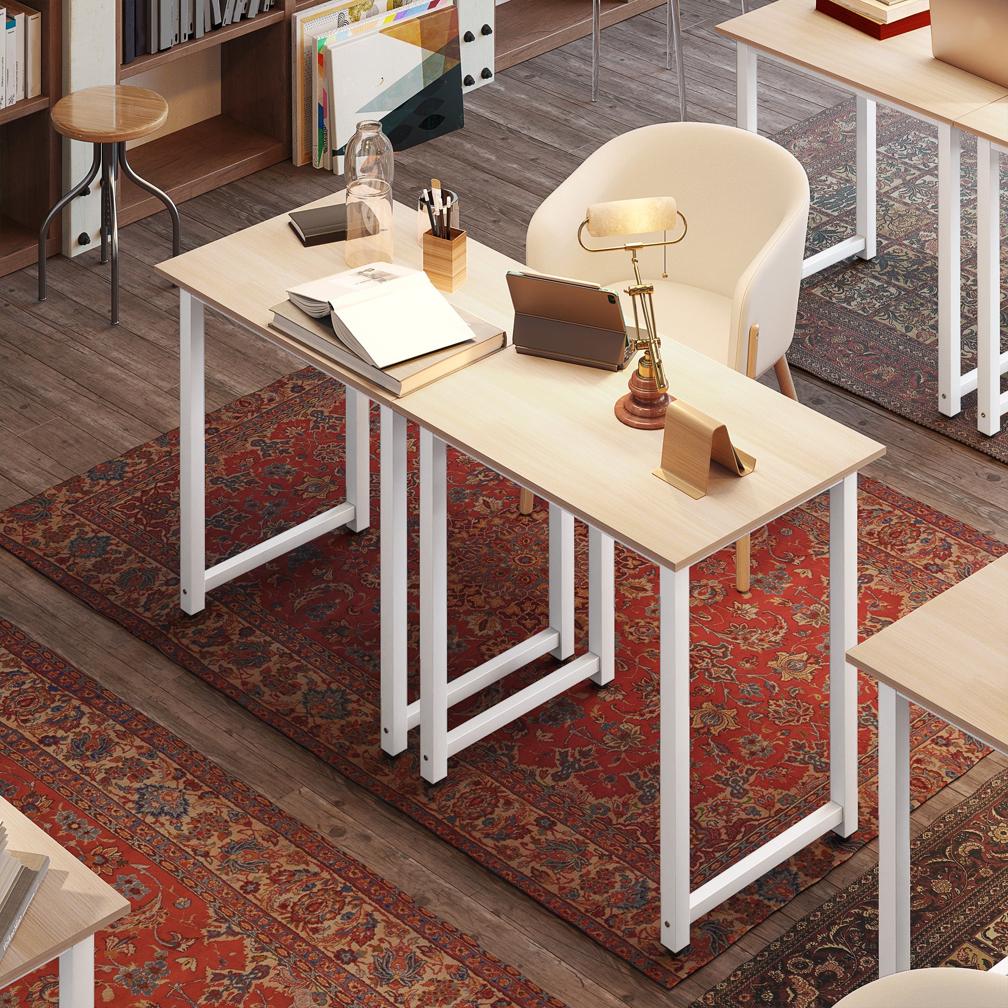 HOMCOM Computer Desk, Writing Table, 80 x 60 x 76cm Workstation for Home Office, Study with Metal Frame, Simple Assembly, White - North Peak Garden Furniture