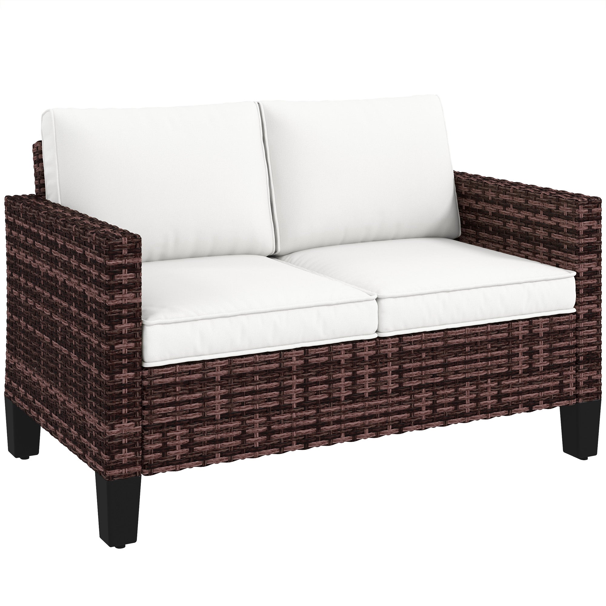 Outsunny Two-Seater Rattan Outdoor Sofa - Brown - North Peak Garden Furniture