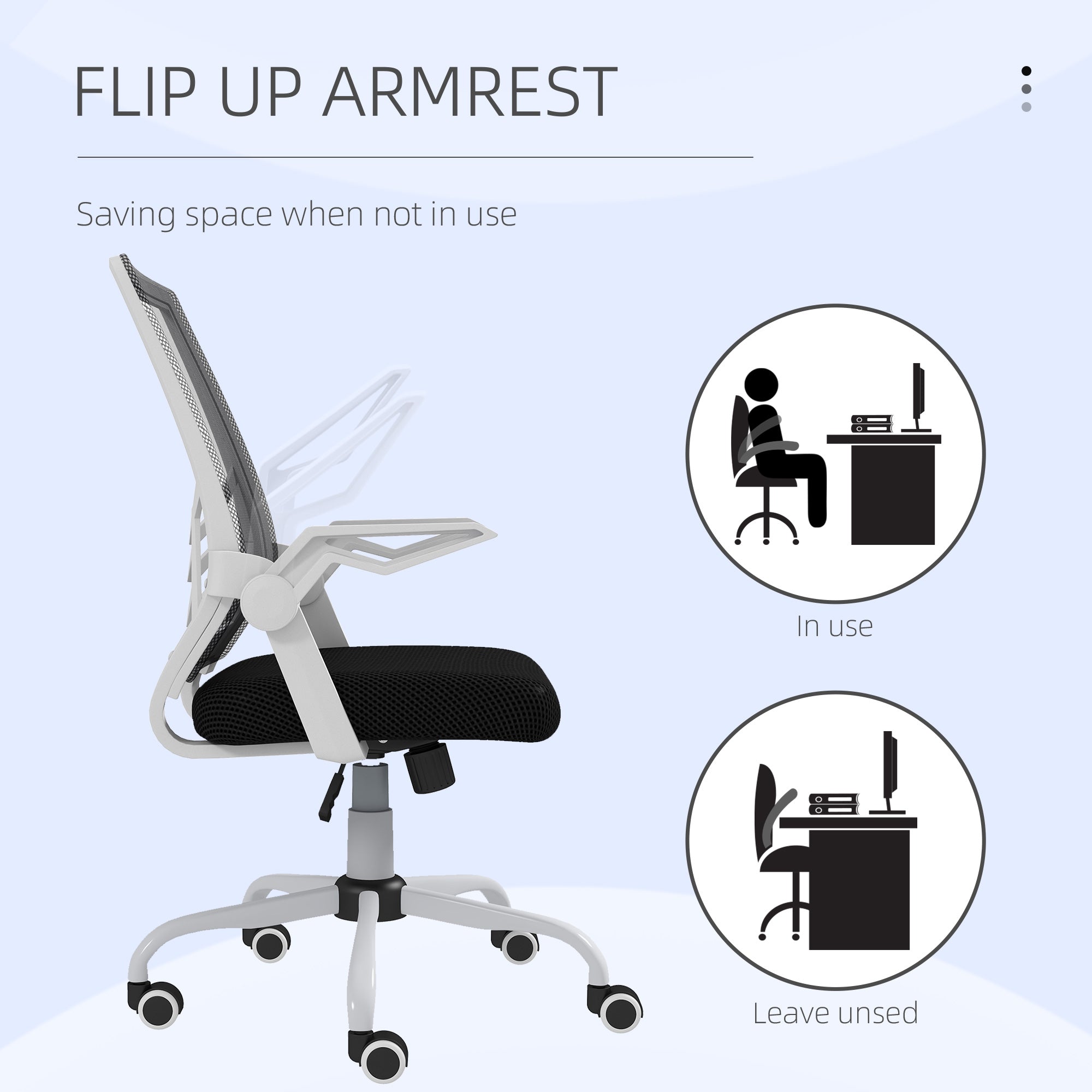 Vinsetto Mesh Office Chair, Computer Desk Chair with Flip-up Armrests, Lumbar Back Support and Swivel Wheels, Black - North Peak Garden Furniture