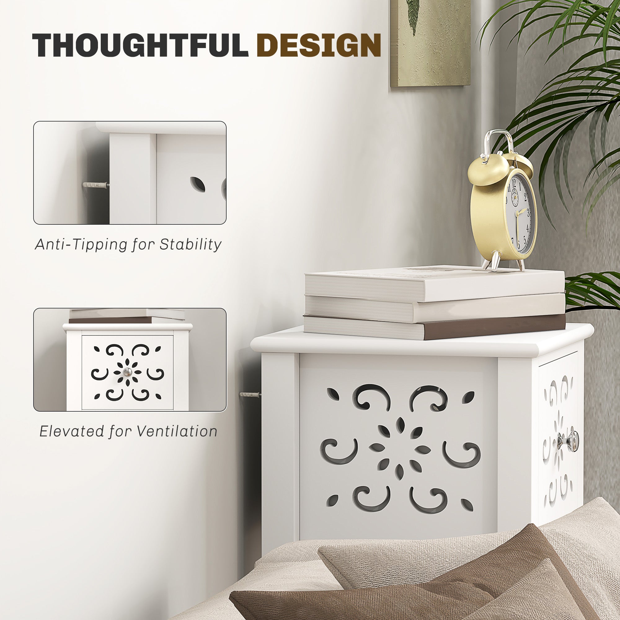 HOMCOM Set of Two Elegant Floral Cut-Out Side Tables - White - North Peak Garden Furniture