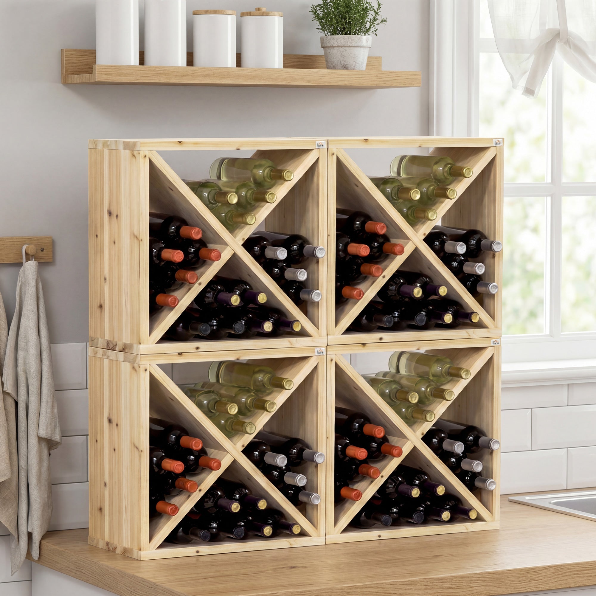 HOMCOM 24 Bottles Wine Rack, Solid Wood Wine Holder Stand, Natural Wood Finish