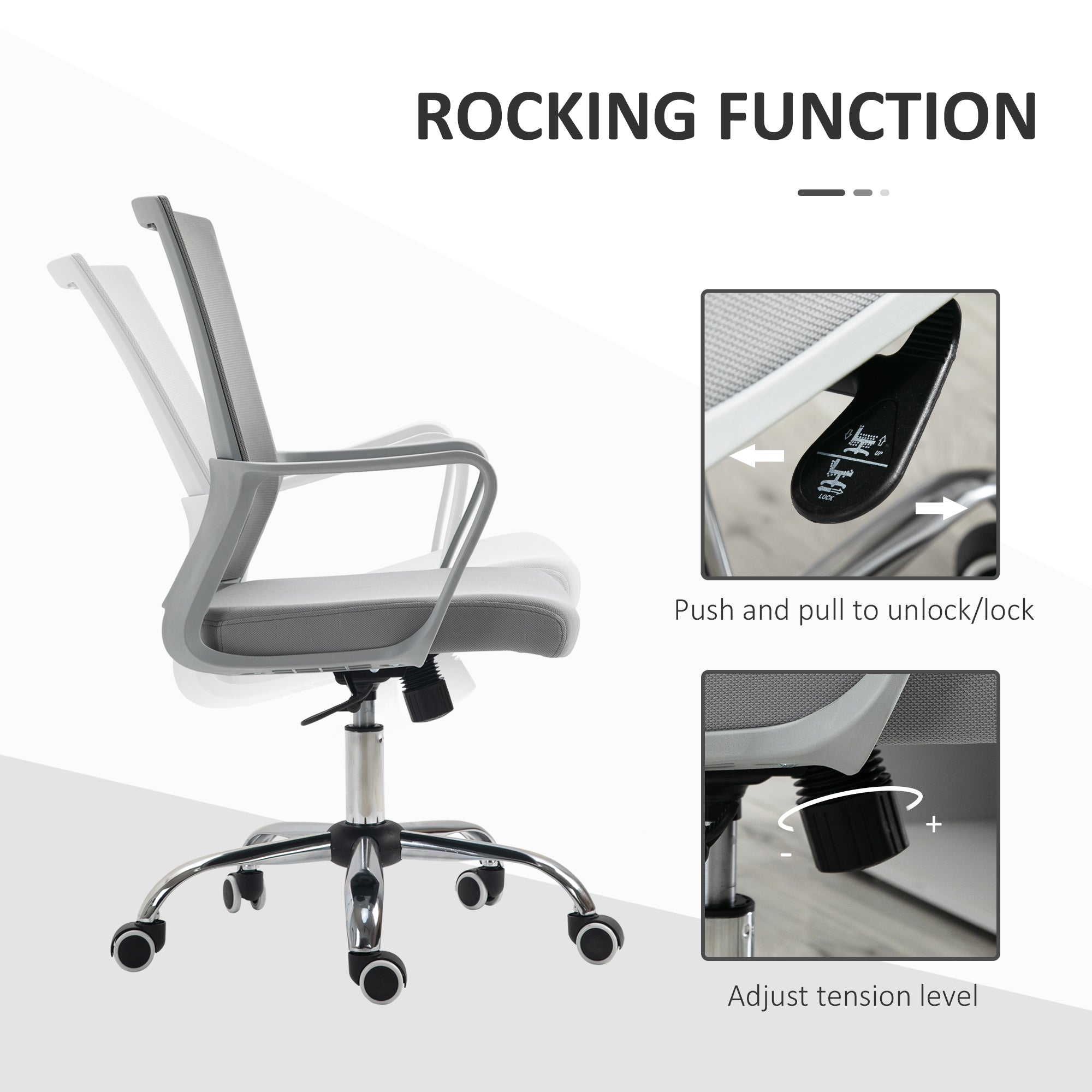 Vinsetto Ergonomic Desk Chair Mesh Office Chair with Adjustable Height Armrest and 360° Swivel Castor Wheels Grey