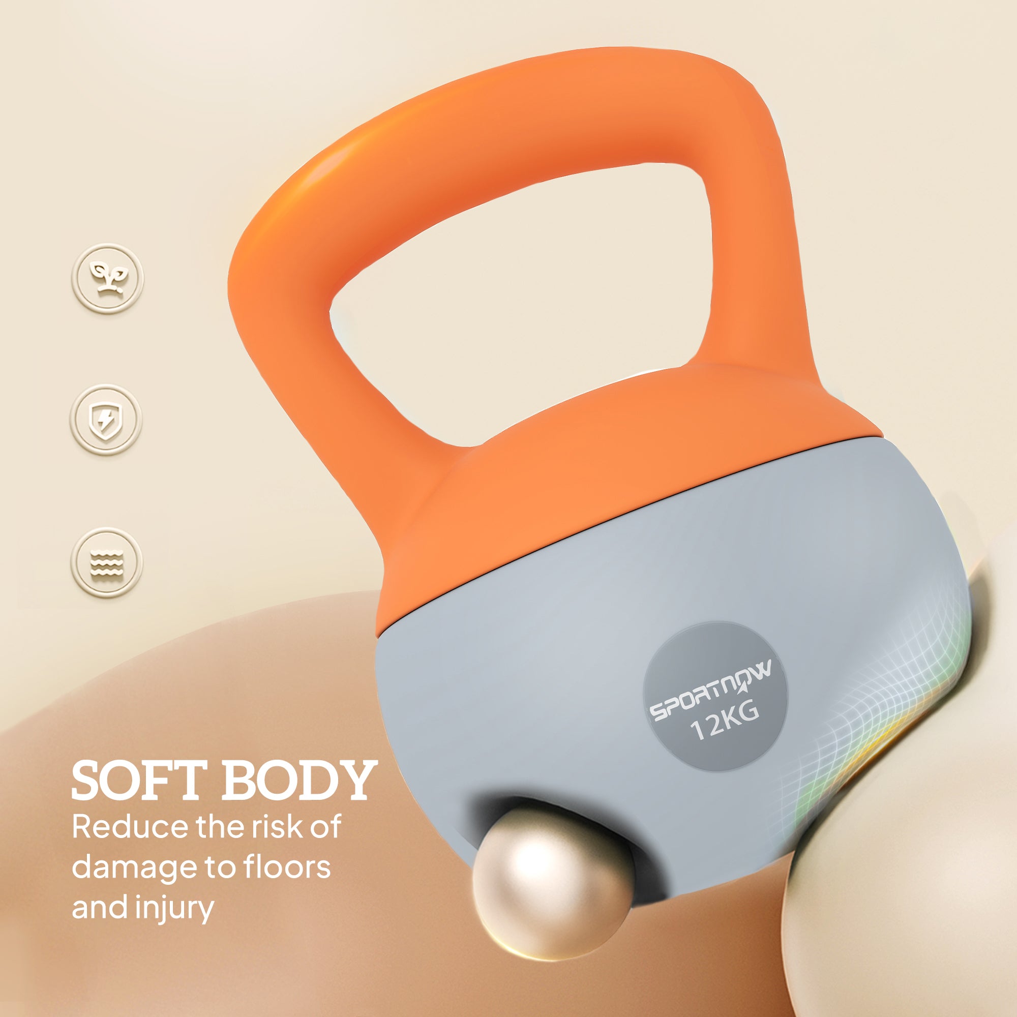 SPORTNOW 12KG Soft Kettlebell, Kettlebell with Non-Slip Handle for Home Gym, Weight Lifting, Strength Training, Orange/Grey - North Peak Garden Furniture