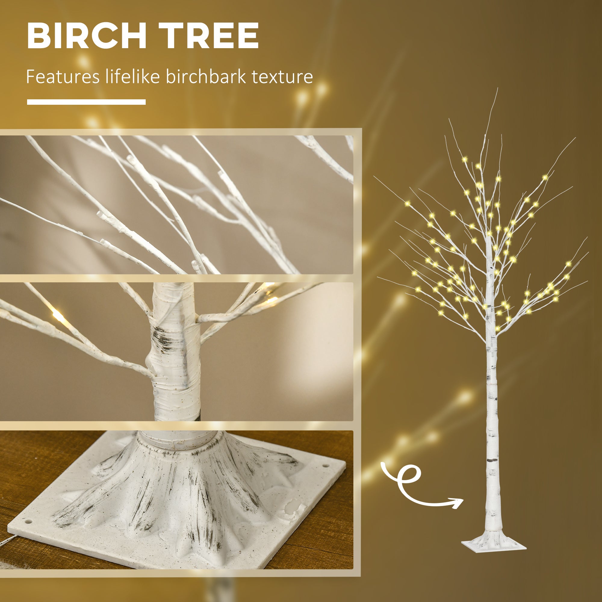 HOMCOM 6ft Artificial White Birch Tree Light with Warm White Pre-Lit LED Light for Indoor and Covered Outdoor Use - North Peak Garden Furniture
