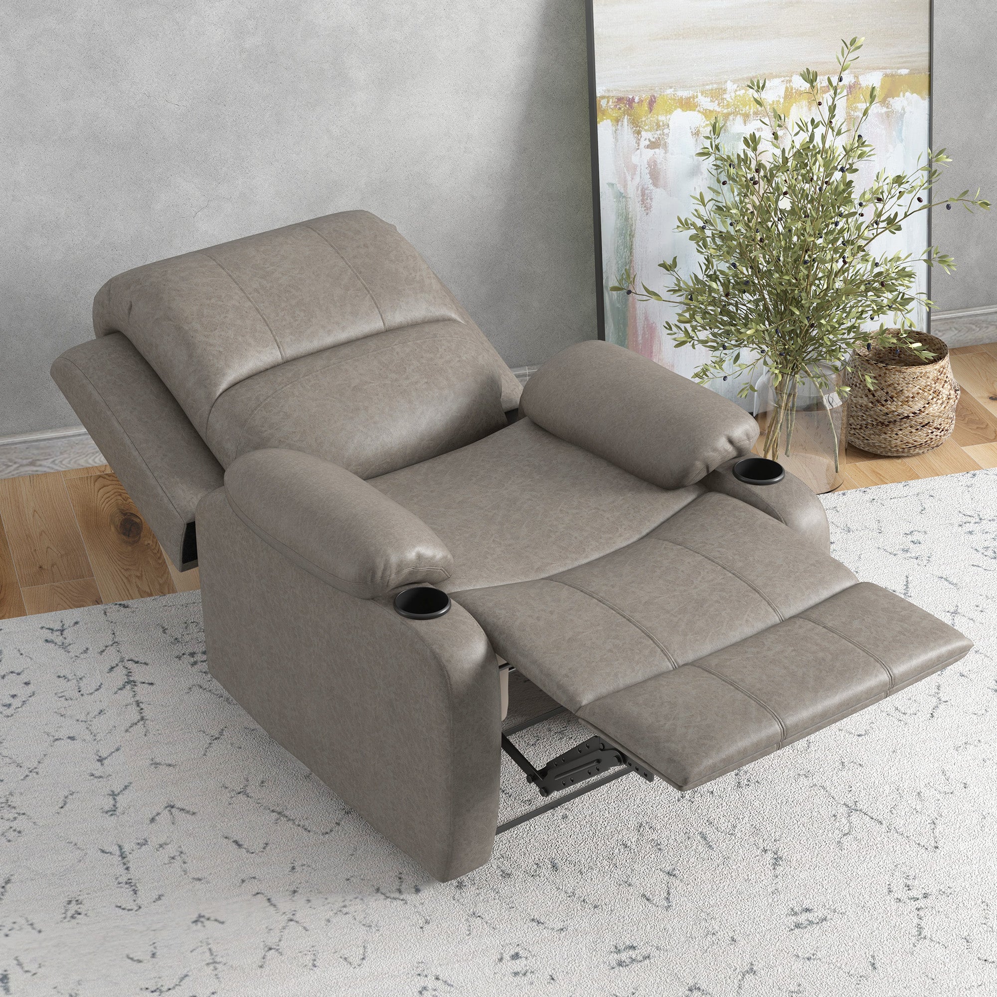 HOMCOM Microfibre Recliner Armchair, with Adjustable Leg Rest, Cup Holder, for Home Living Room, Brown - North Peak Garden Furniture