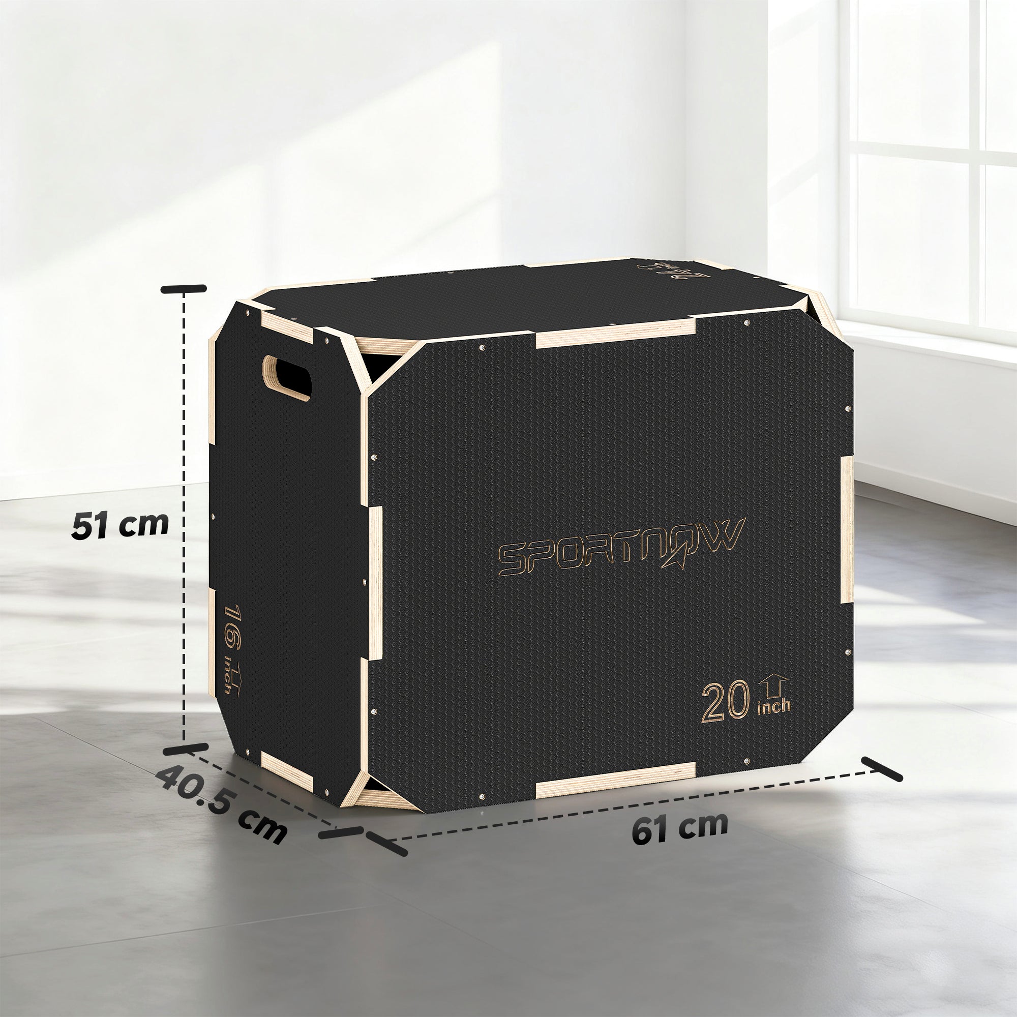 SPORTNOW Non-Slip Plyo Box, Corner-free Wooden Jump Box, 40.5 x 61 x 51 cm