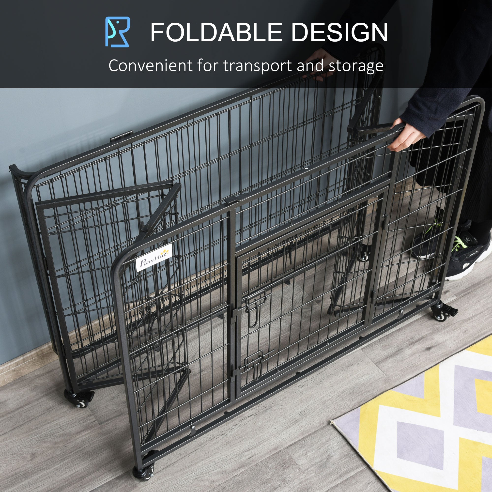 PawHut Metal Dog Cage Kennel Locking Door & Wheels Removable Tray Openable Top For Large Pets 109.5 x 71 x 78 cm - North Peak Garden Furniture