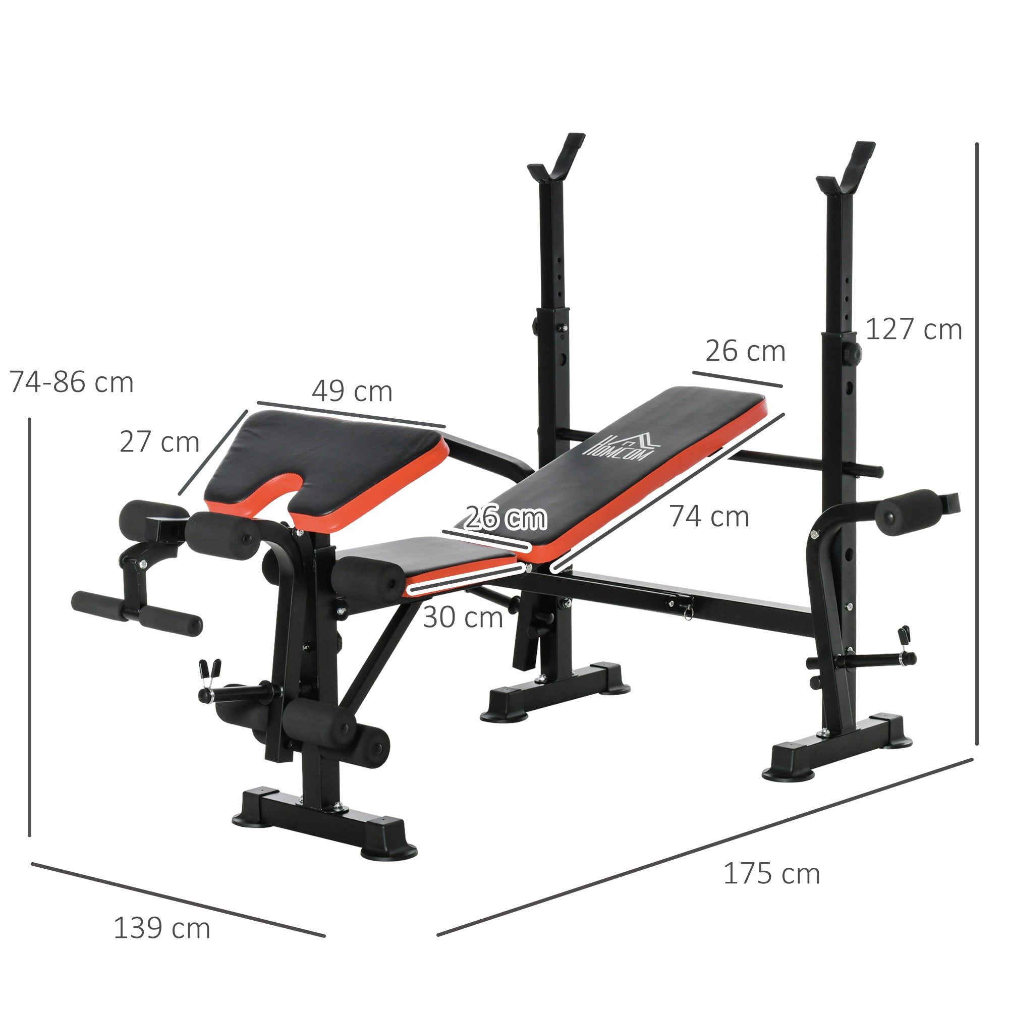 HOMCOM Adjustable Weight Bench with Leg Developer Barbell Rack for Weight Lifting and Strength Training Multifunctional Workout Station for Home Gym Fitness - North Peak Garden Furniture