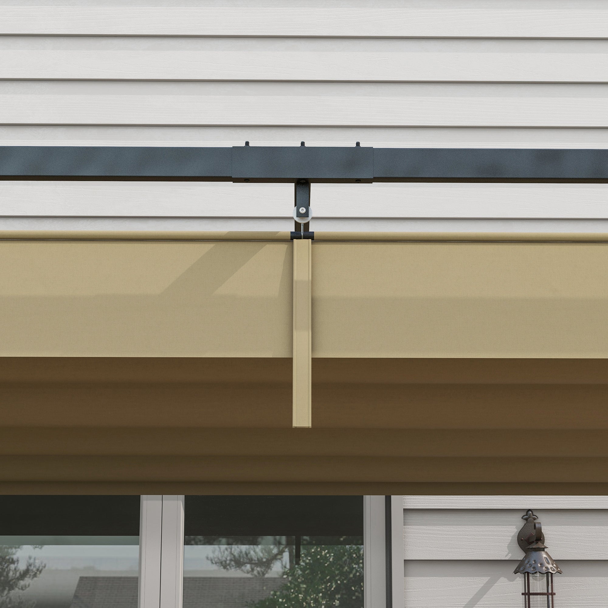 Outsunny 4 x 3(m) Metal Pergola with Retractable Roof, Garden Gazebo Canopy Shelter for Outdoor, Patio, Khaki - North Peak Garden Furniture