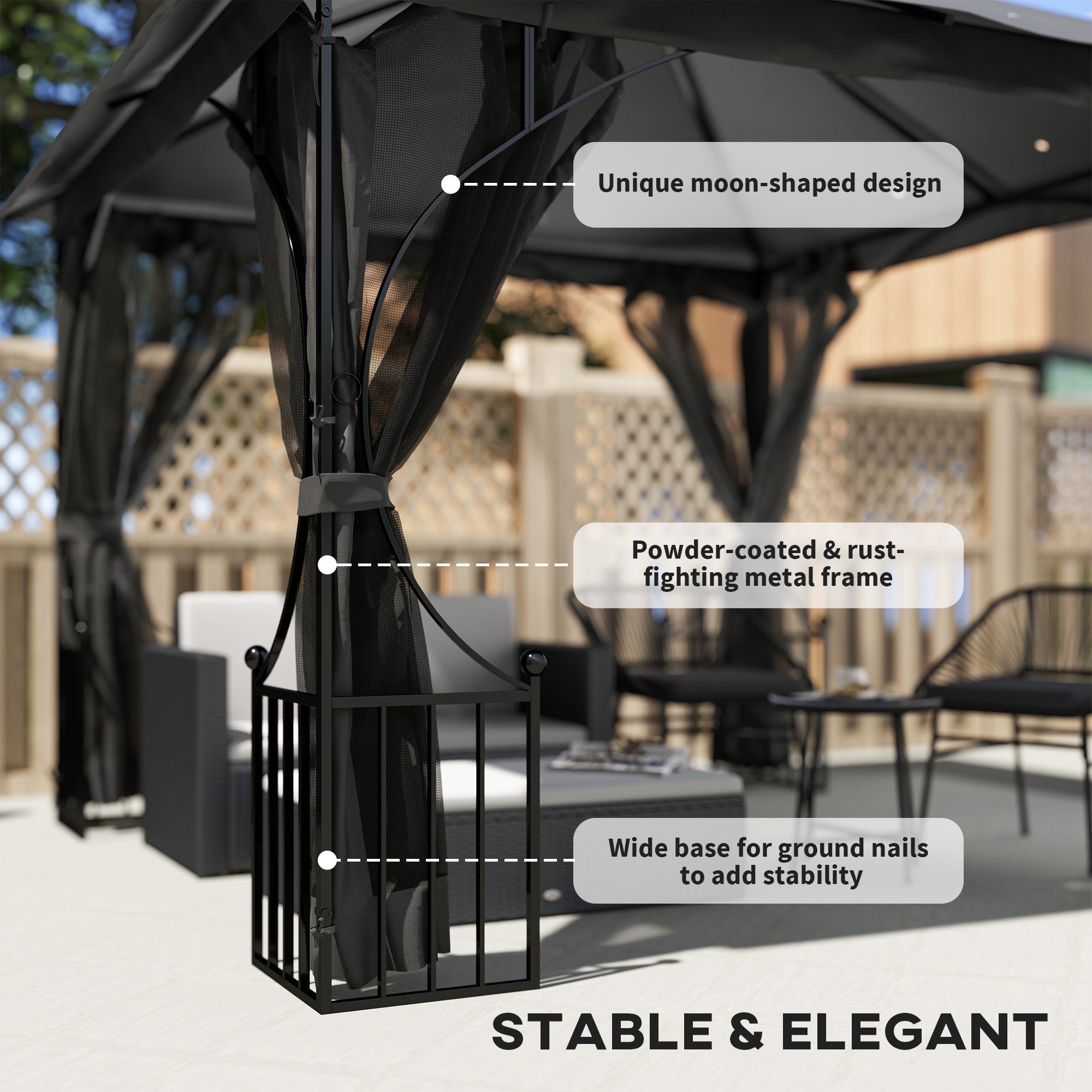 Outsunny 3 x 3(m) Garden Gazebo Patio Party Tent Shelter Outdoor Canopy Double Tier Sun Shade Metal Frame Netting, Dark Grey - North Peak Garden Furniture