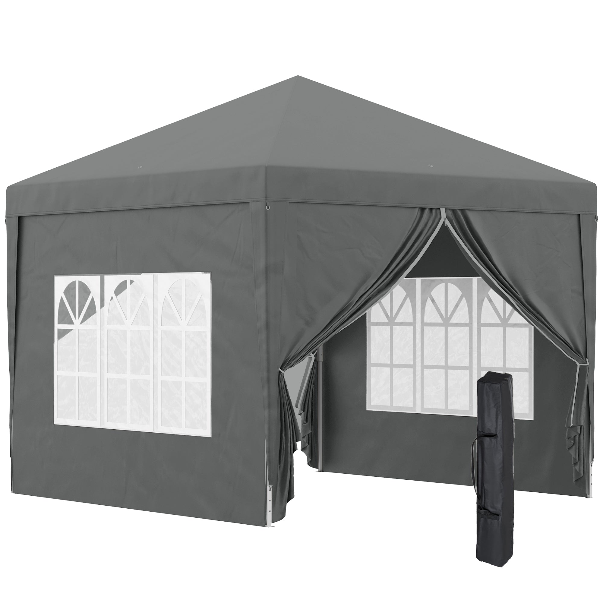 Outsunny 3 x 3 Meters Pop Up Water Resistant Gazebo Wedding Camping Party Tent Canopy Marquee with Carry Bag and 2 Windows, Grey - North Peak Garden Furniture