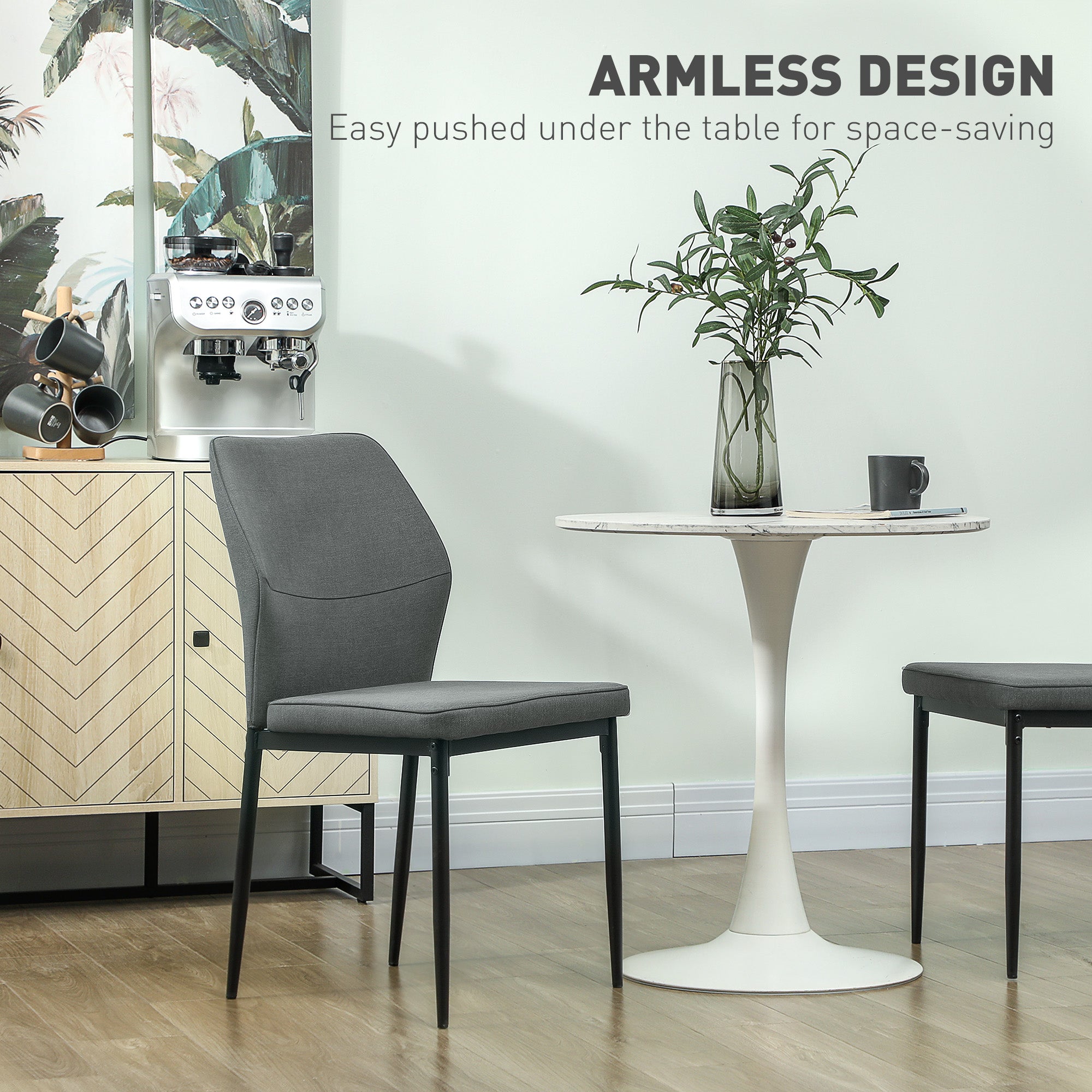 HOMCOM Velvet Dining Chairs Set of 2, Modern Upholstered Kitchen Chairs with Metal Legs, Curved Back and Padded Seat, Armless Side Chairs for Dining Room, Bedroom, Living Room, Grey - North Peak Garden Furniture