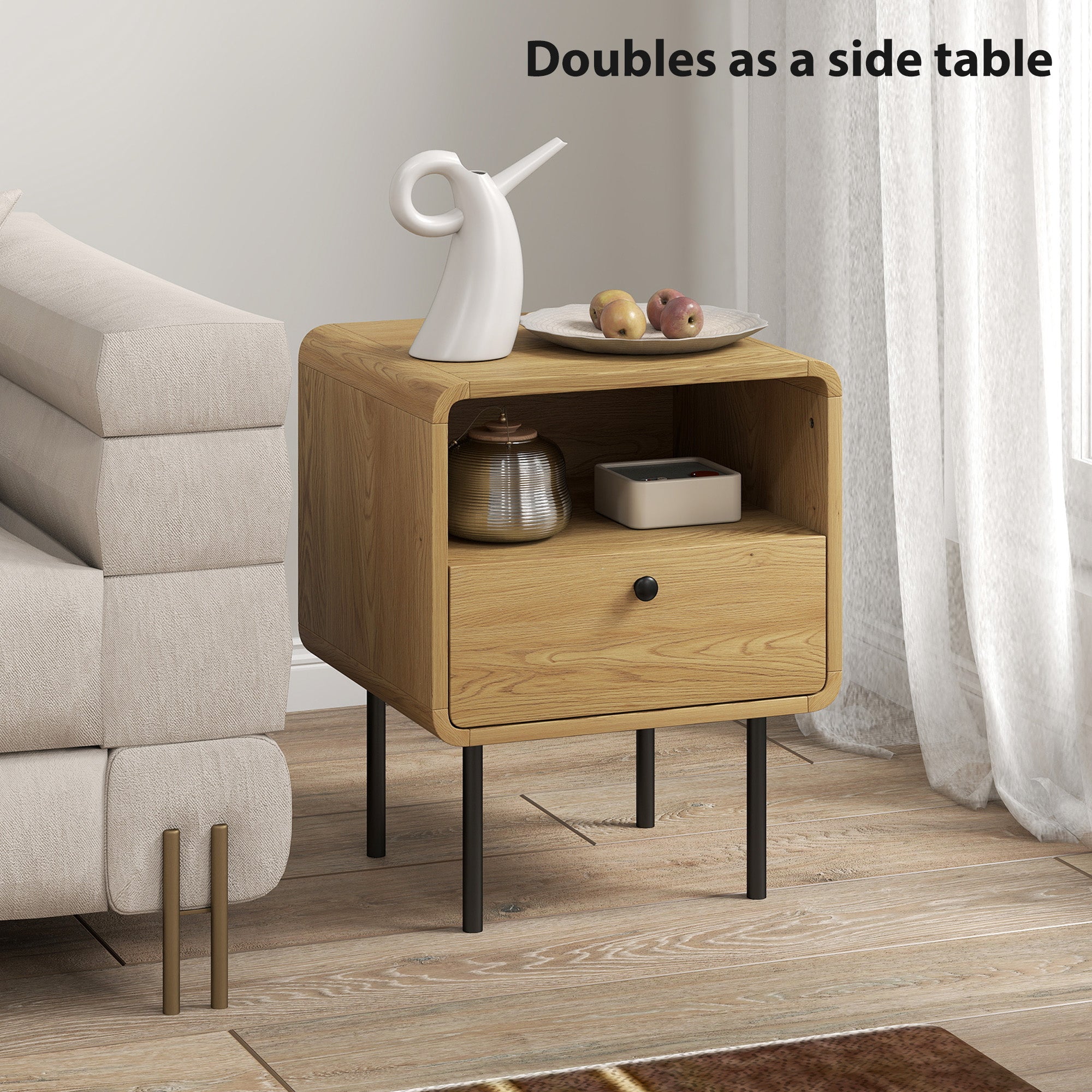 HOMCOM Bedside Table with Drawer and Open Shelf - Oak