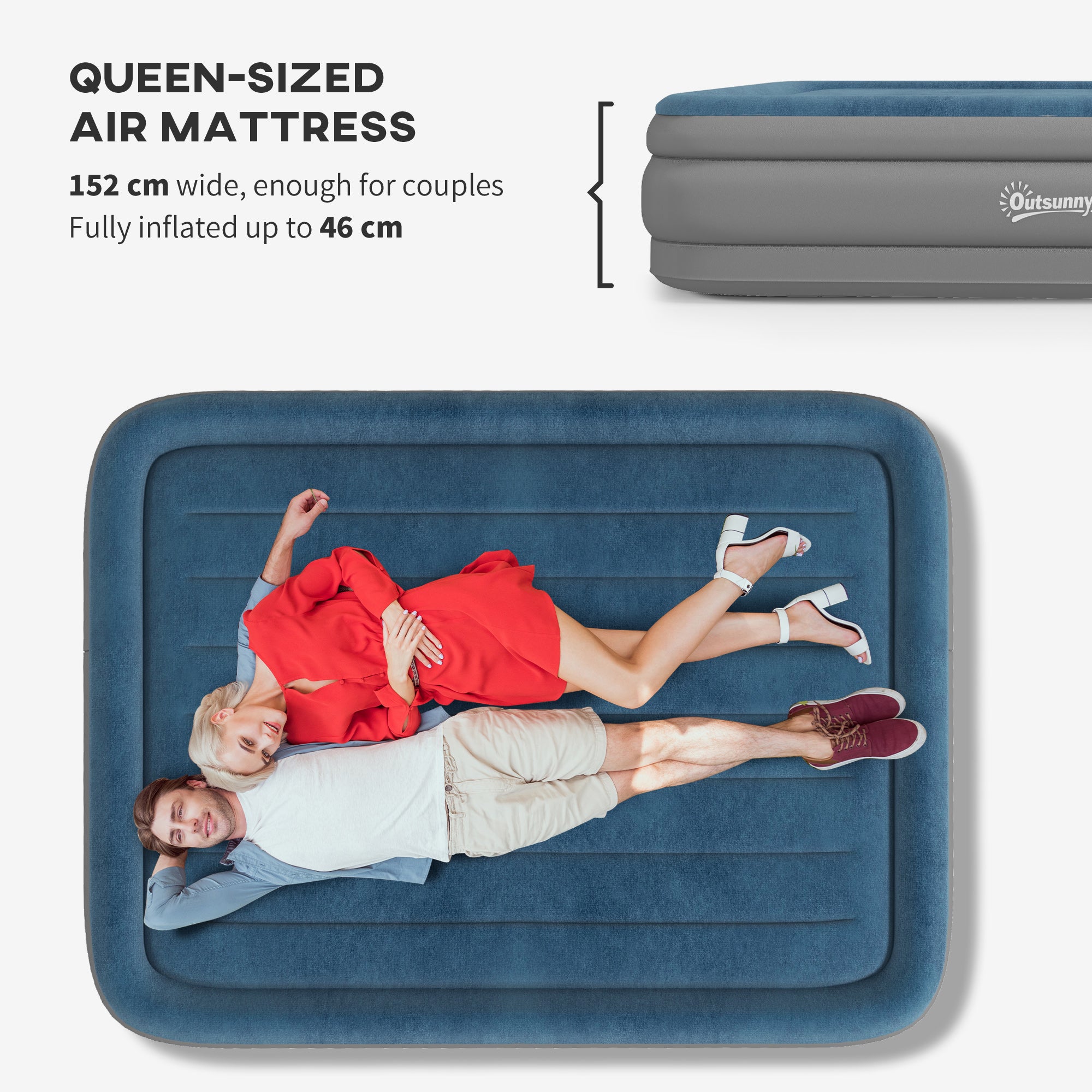 Outsunny King-Size Inflatable Mattress, with Built-In Electric Pump and Bag - North Peak Garden Furniture