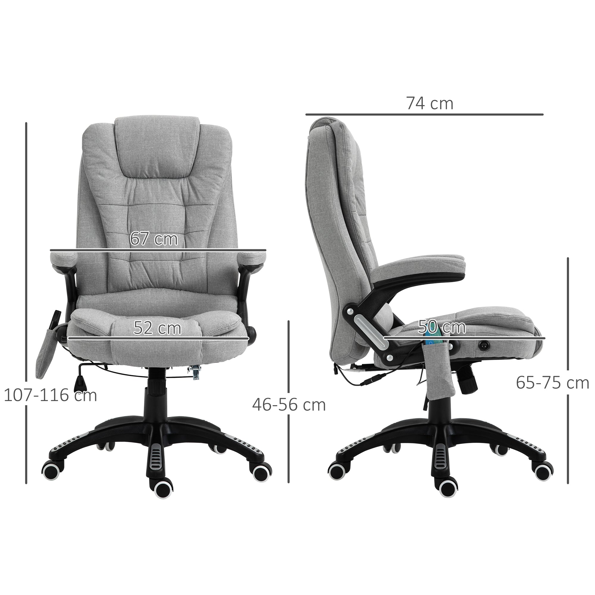 Vinsetto Office Chair, Ergonomic Desk Chair with 6-Point Massage and Back Heated, Linen-Feel Fabric Computer Gaming Chair with Arms, Lumbar Support, Light Grey - North Peak Garden Furniture