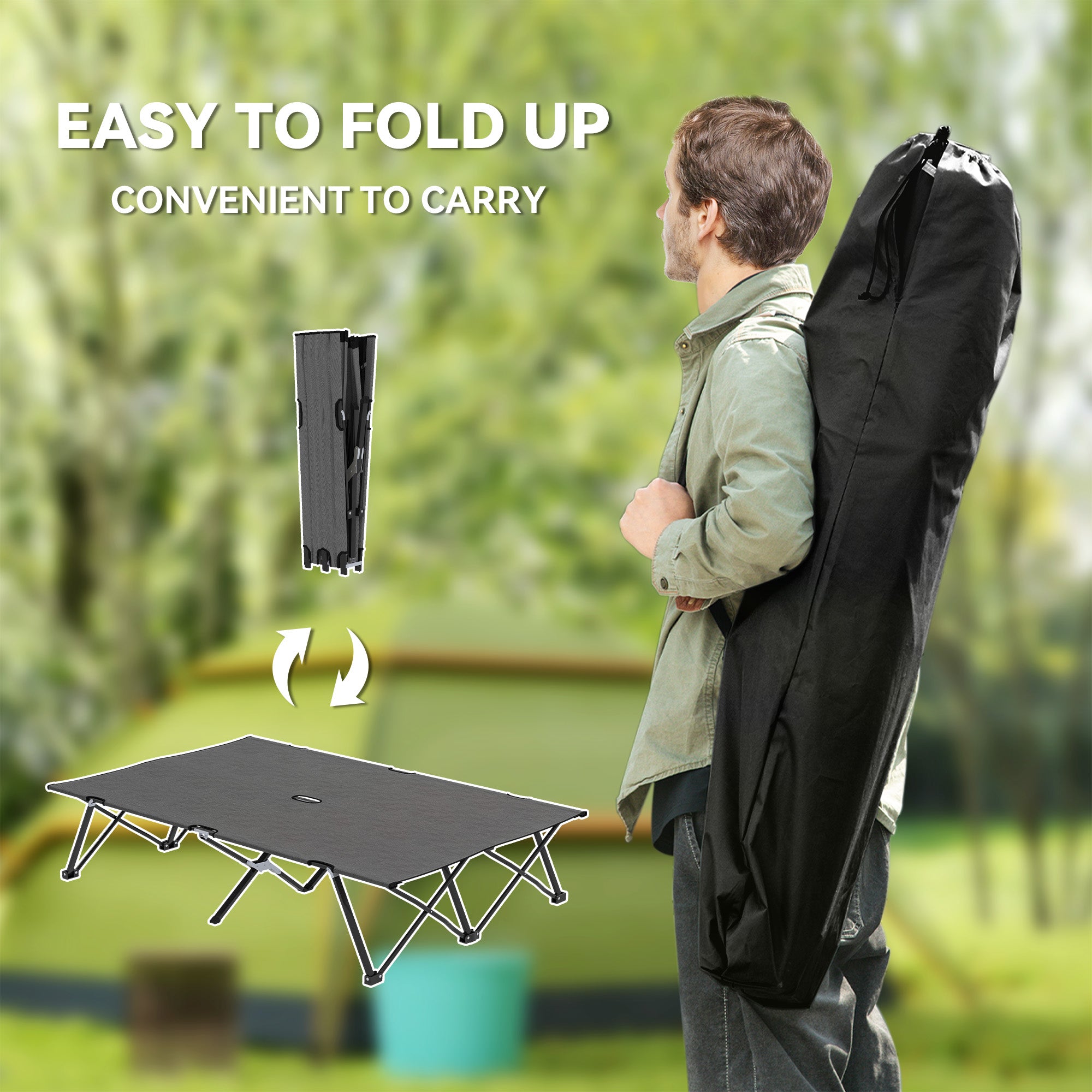Outsunny Double Camping Cot Bed, with Bag - Charcoal Grey - North Peak Garden Furniture