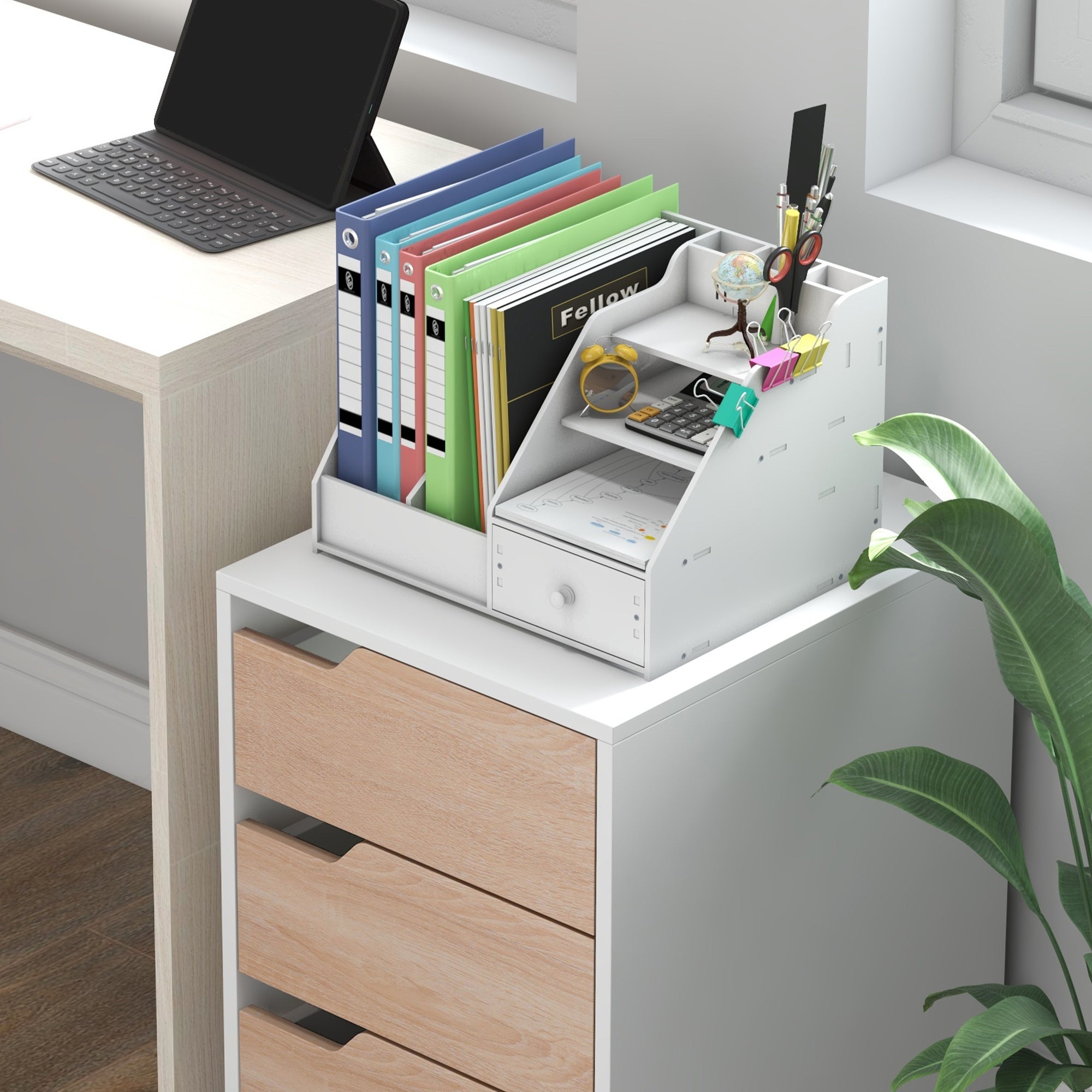HOMCOM 3 Drawer Mobile File Cabinet, Vertical Filing Cabinet with Wheels for Home Office, Oak - North Peak Garden Furniture