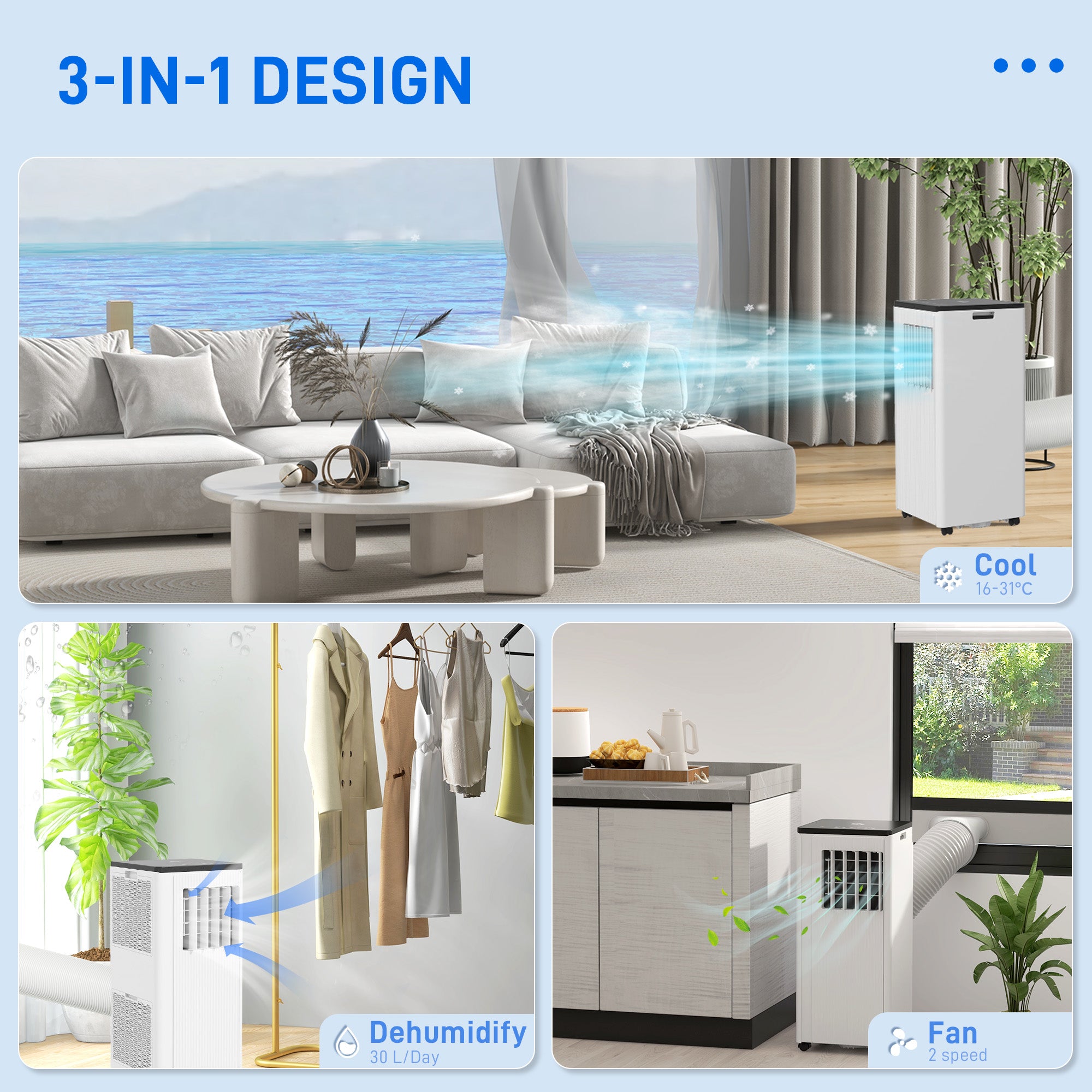 HOMCOM 7,000 BTU App-Controlled Mobile Air Conditioner, 15m² Radius - White