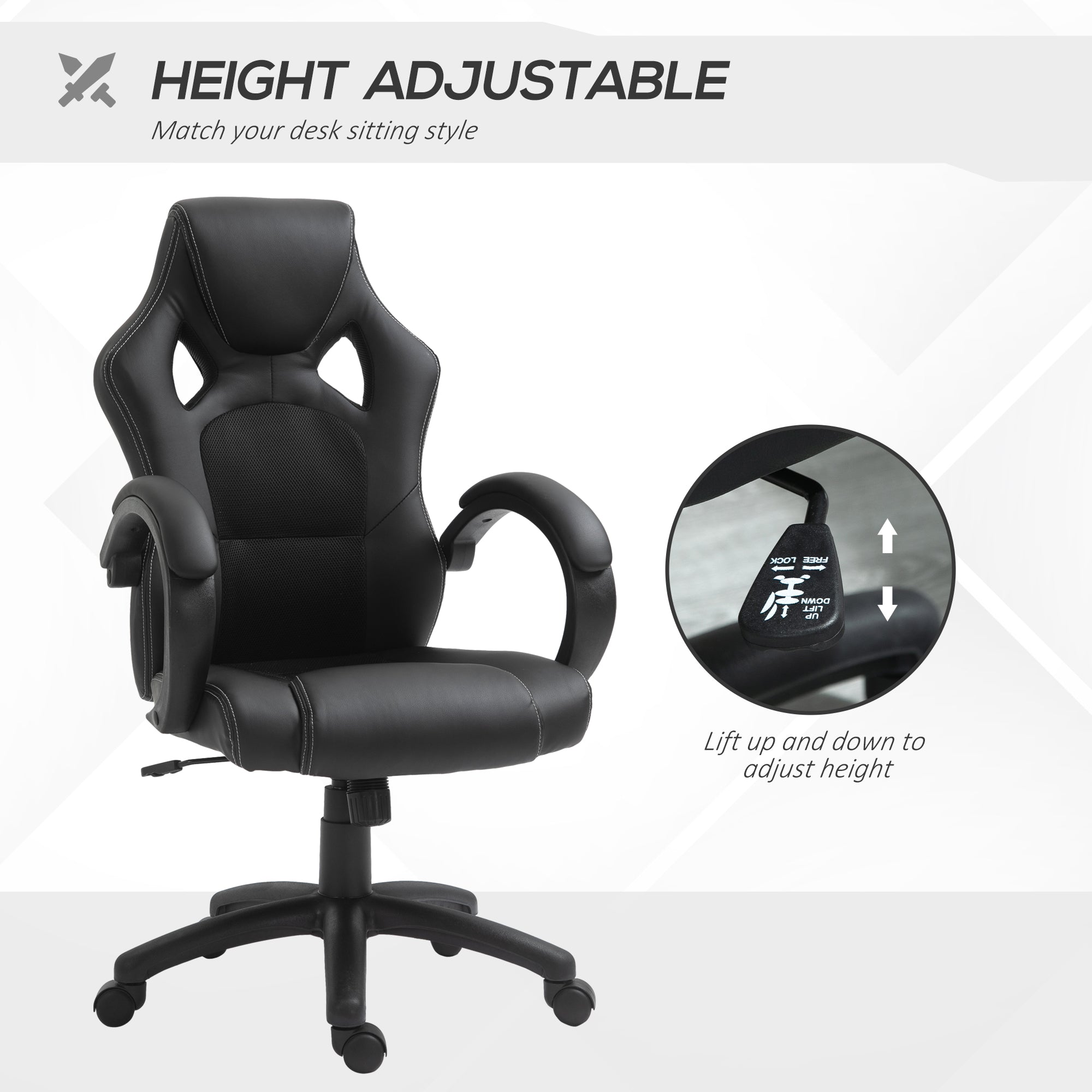 Vinsetto High-Back Office Chair Faux Leather Swivel Computer Desk Chair for Home Office with Wheels Armrests Black - North Peak Garden Furniture